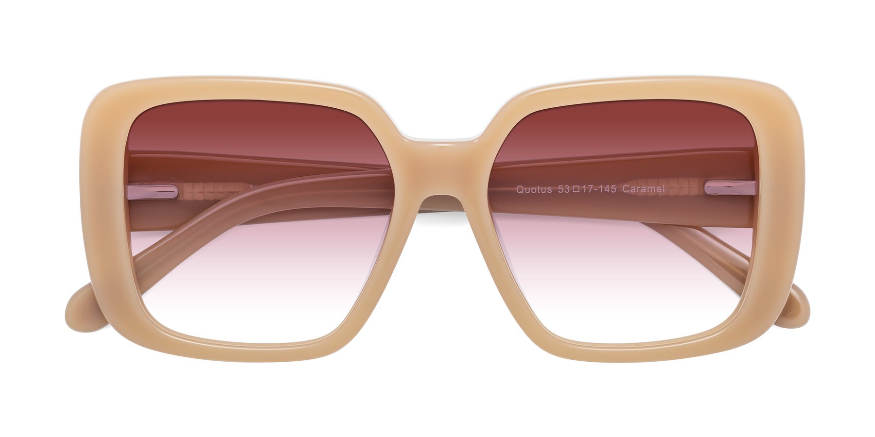 Folded Front of Quotus in Caramel with Garnet Gradient Lenses