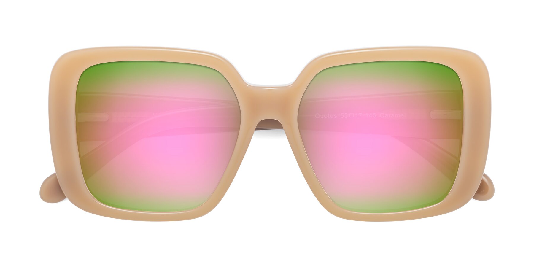 Folded Front of Quotus in Caramel with Pink Mirrored Lenses