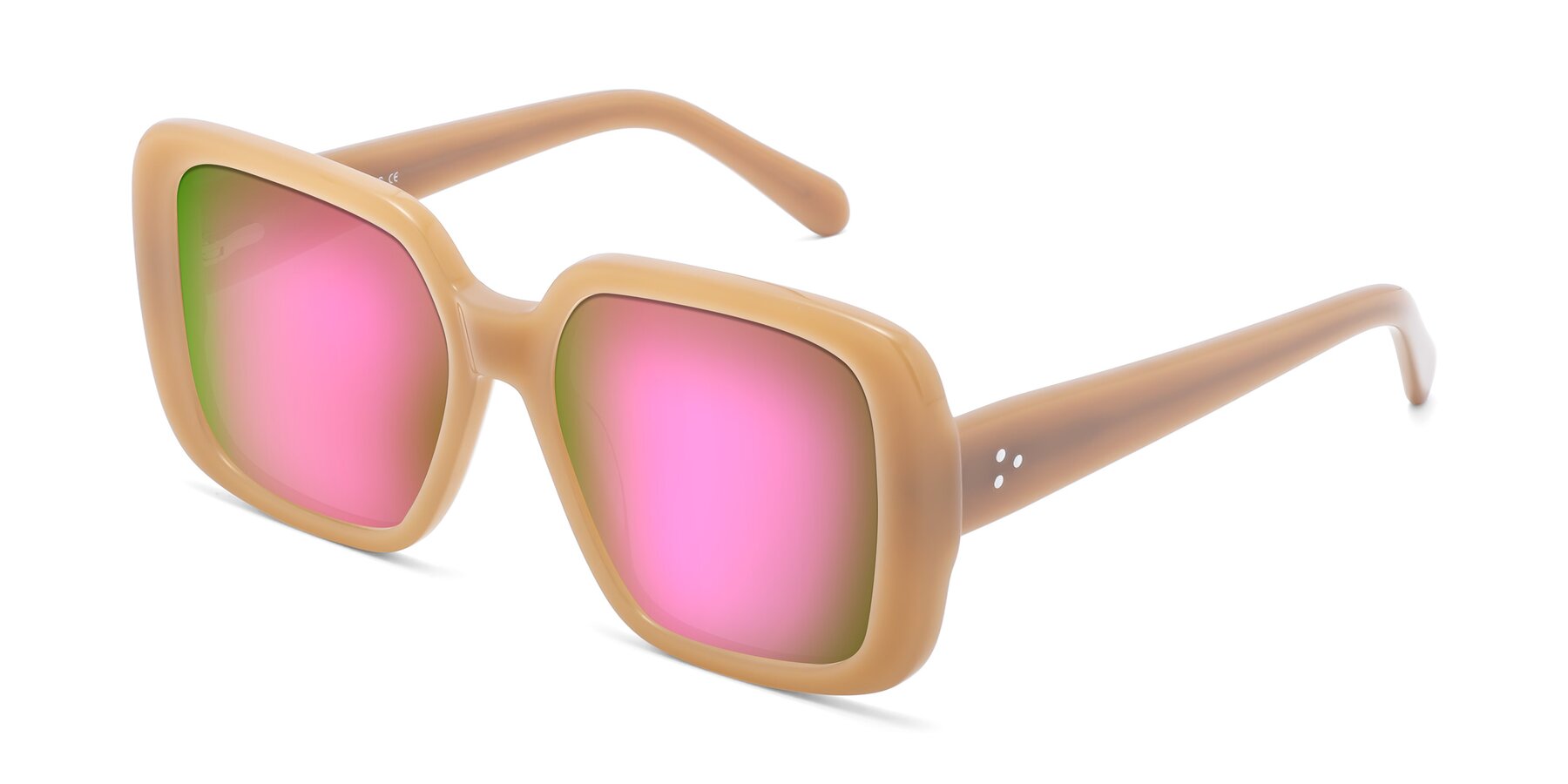 Angle of Quotus in Caramel with Pink Mirrored Lenses