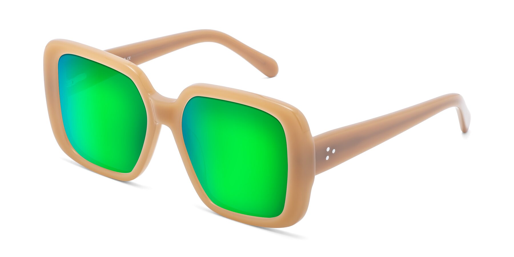 Angle of Quotus in Caramel with Green Mirrored Lenses