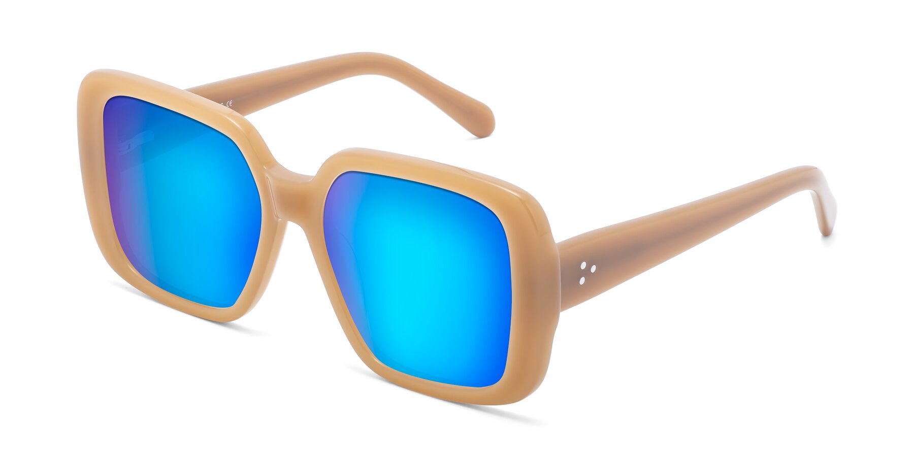 Angle of Quotus in Caramel with Blue Mirrored Lenses