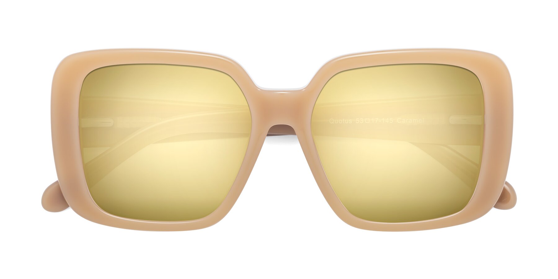 Folded Front of Quotus in Caramel with Gold Mirrored Lenses