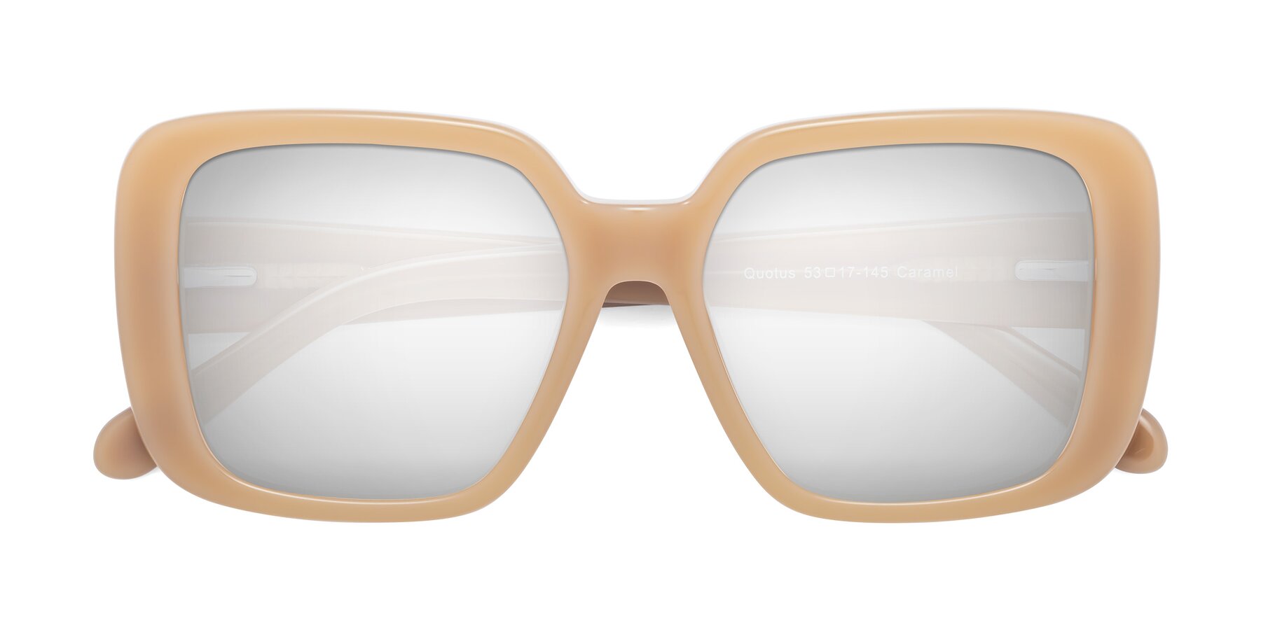 Folded Front of Quotus in Caramel with Silver Mirrored Lenses