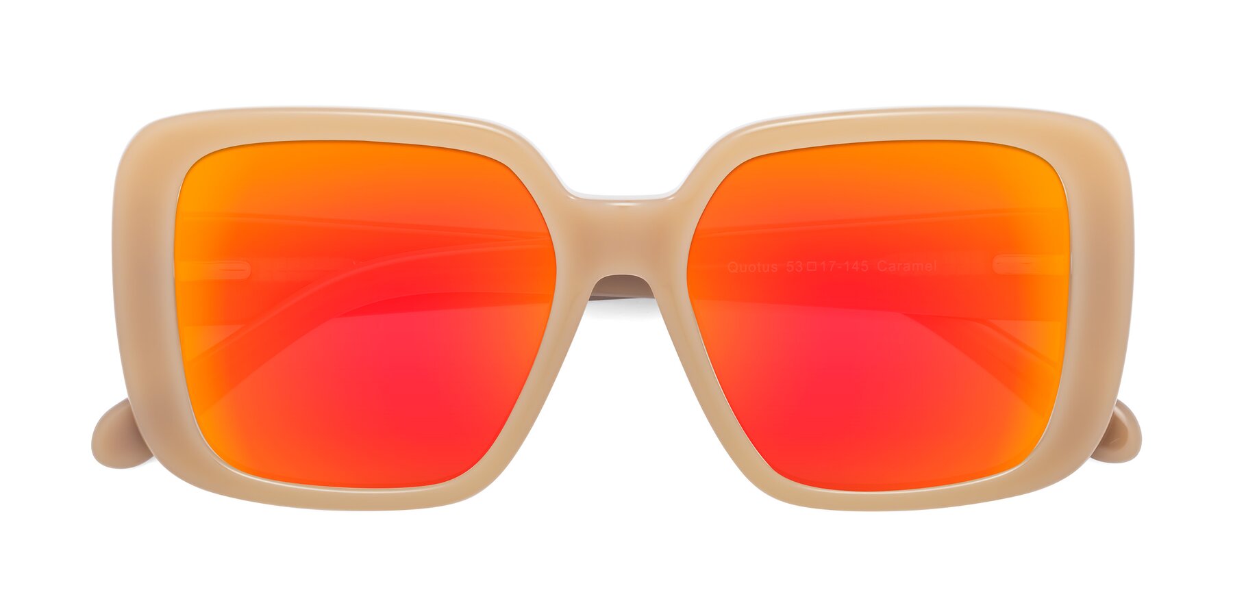 Folded Front of Quotus in Caramel with Red Gold Mirrored Lenses