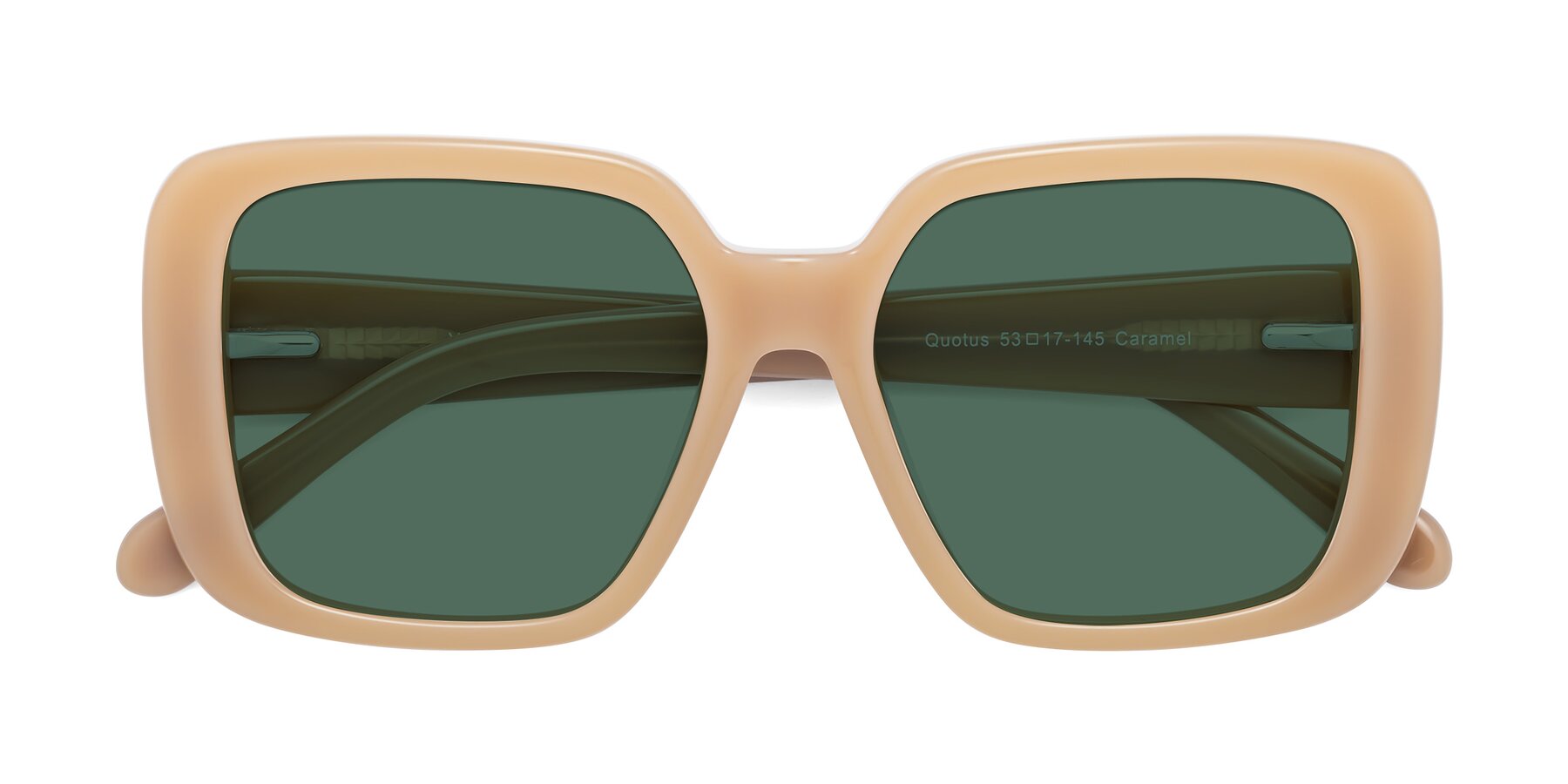 Folded Front of Quotus in Caramel with Green Polarized Lenses