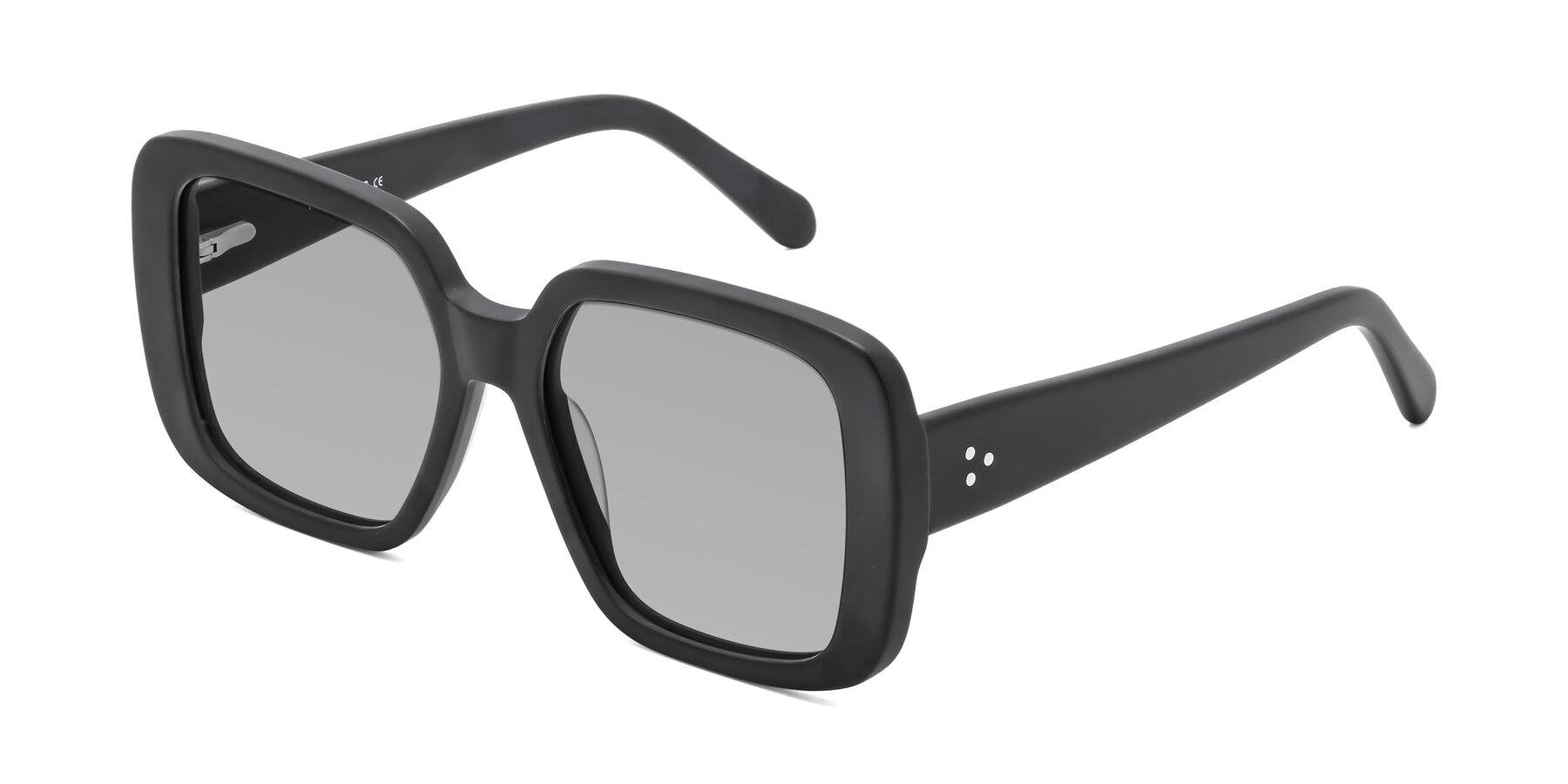 Angle of Quotus in Matte Black with Light Gray Tinted Lenses