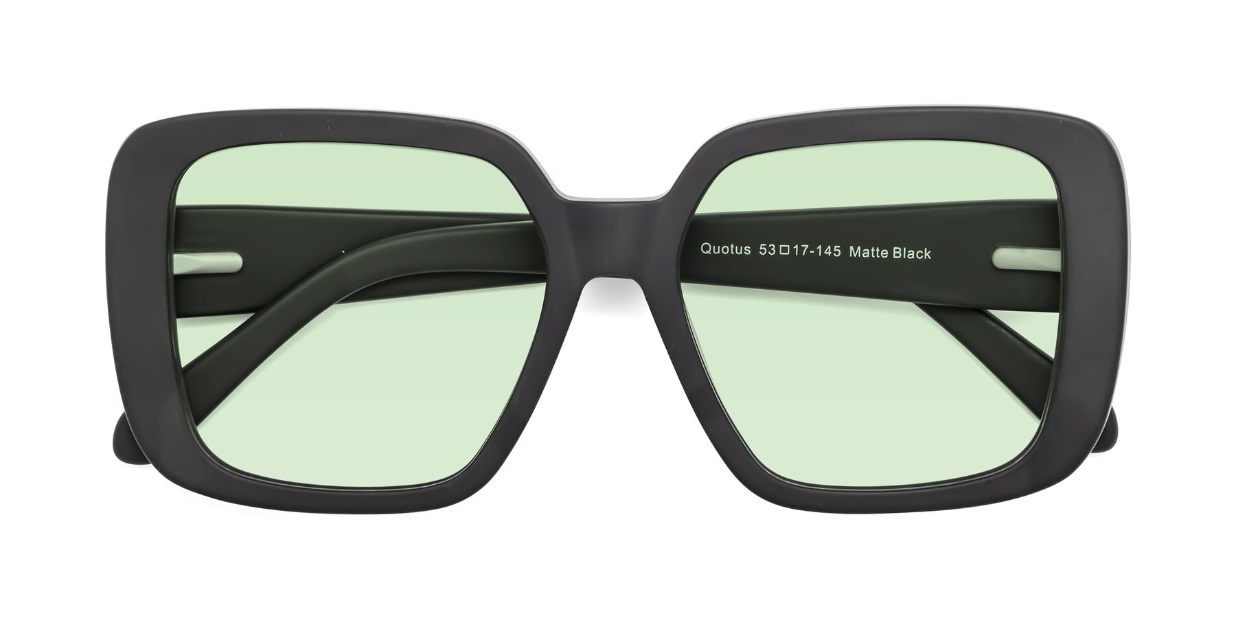 Folded Front of Quotus in Matte Black with Light Green Tinted Lenses