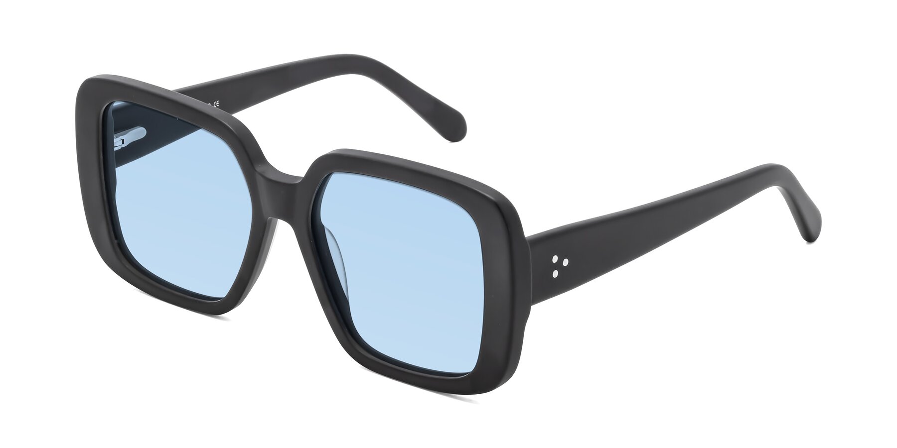 Angle of Quotus in Matte Black with Light Blue Tinted Lenses