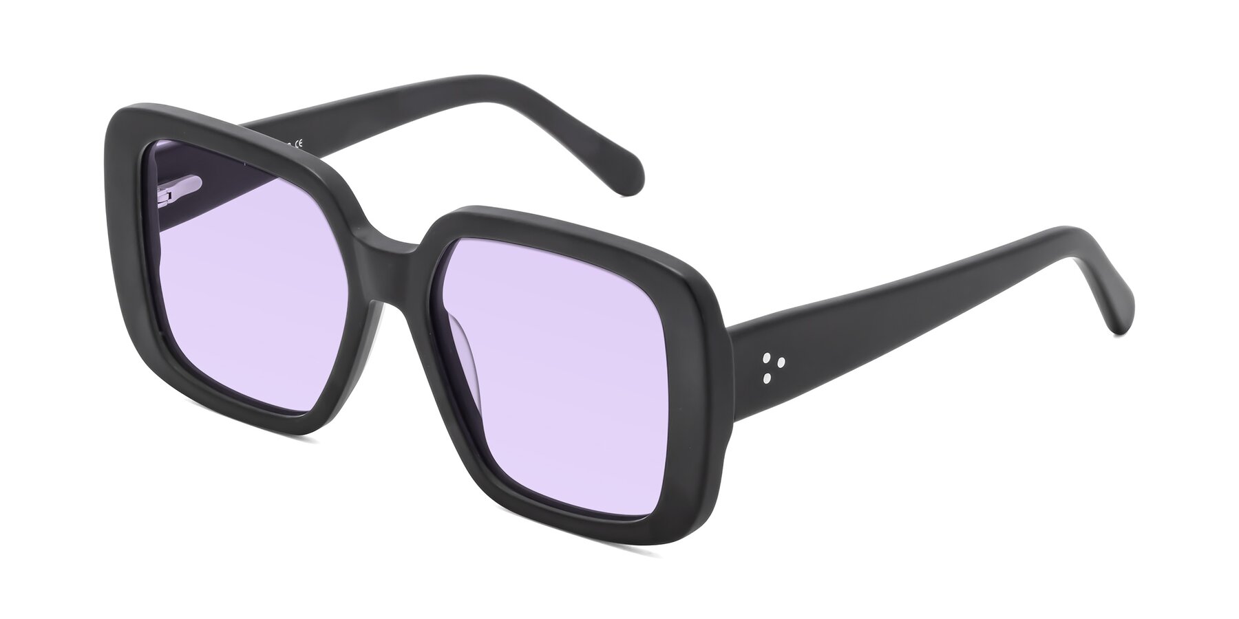 Angle of Quotus in Matte Black with Light Purple Tinted Lenses
