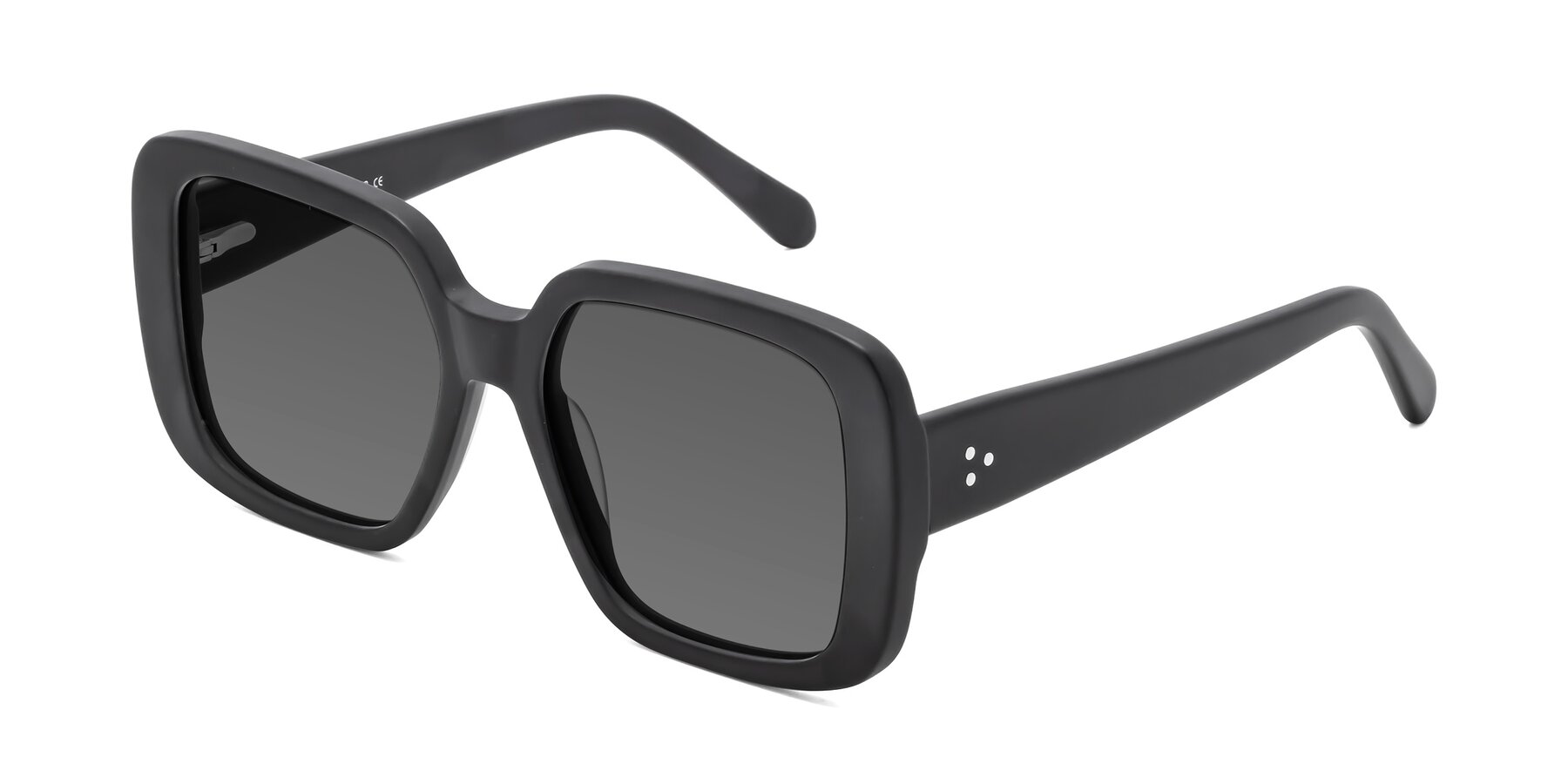 Angle of Quotus in Matte Black with Medium Gray Tinted Lenses