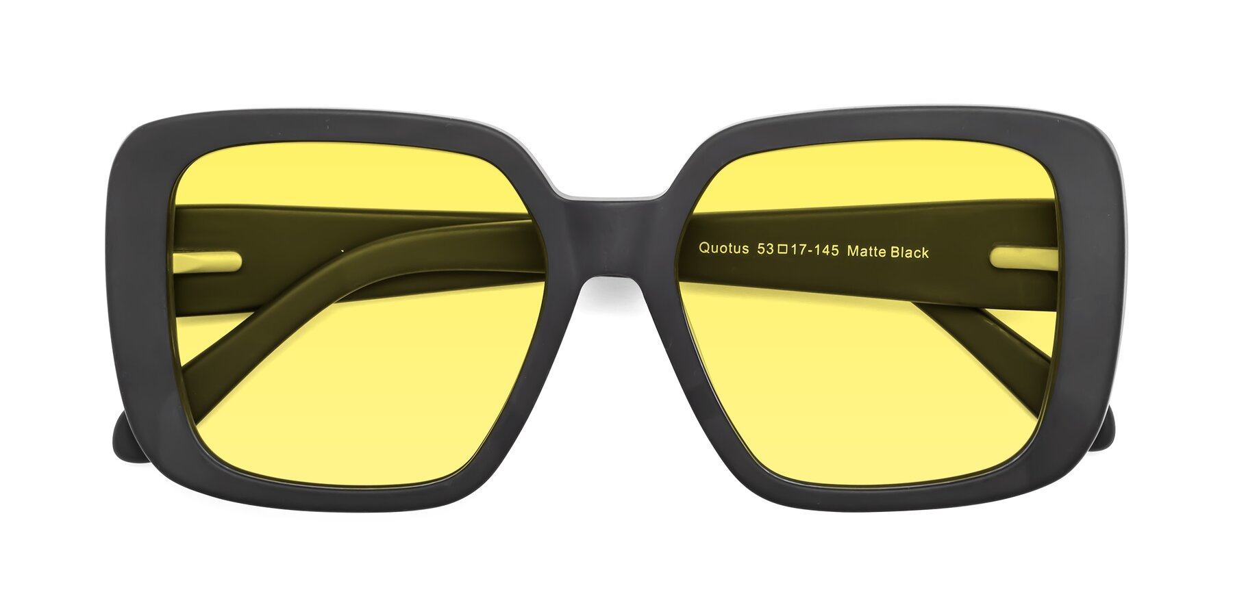 Folded Front of Quotus in Matte Black with Medium Yellow Tinted Lenses