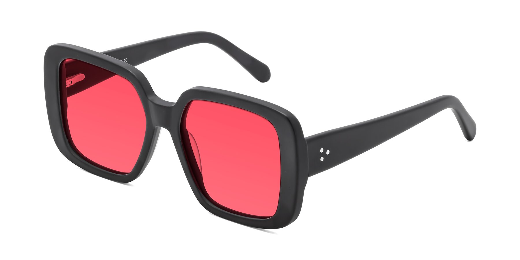 Angle of Quotus in Matte Black with Red Tinted Lenses