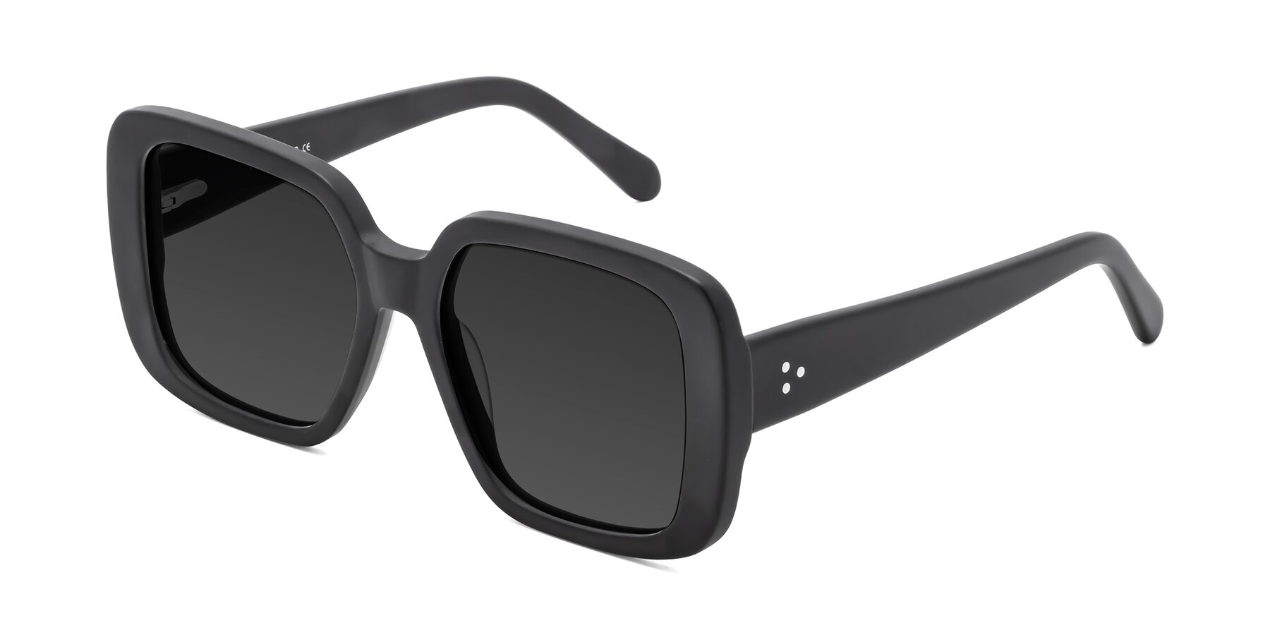 Angle of Quotus in Matte Black with Gray Tinted Lenses