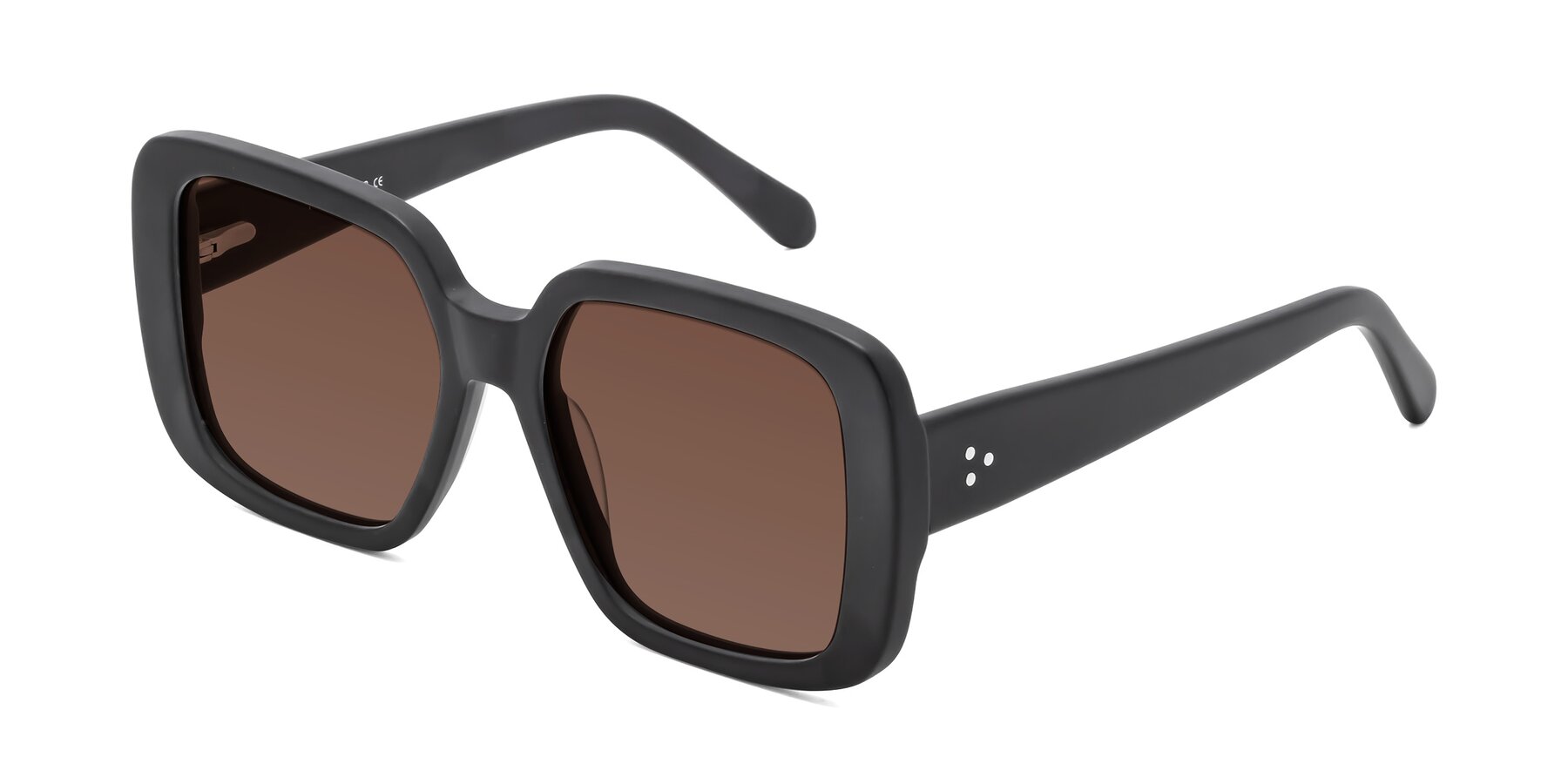 Angle of Quotus in Matte Black with Brown Tinted Lenses