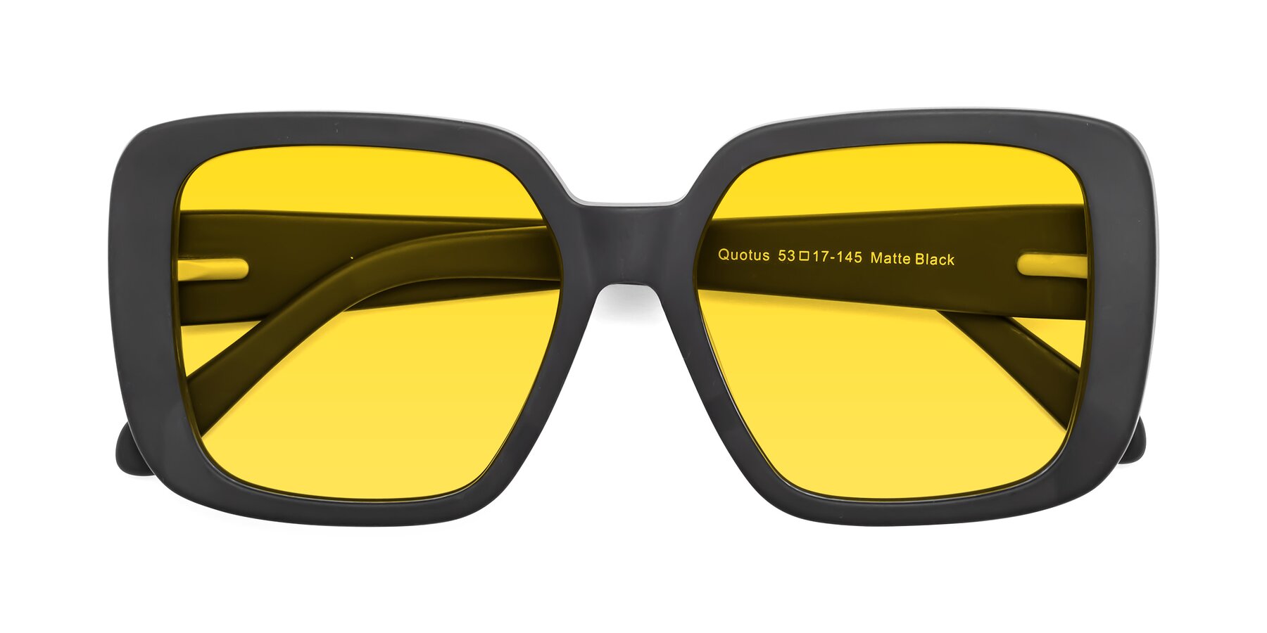 Folded Front of Quotus in Matte Black with Yellow Tinted Lenses