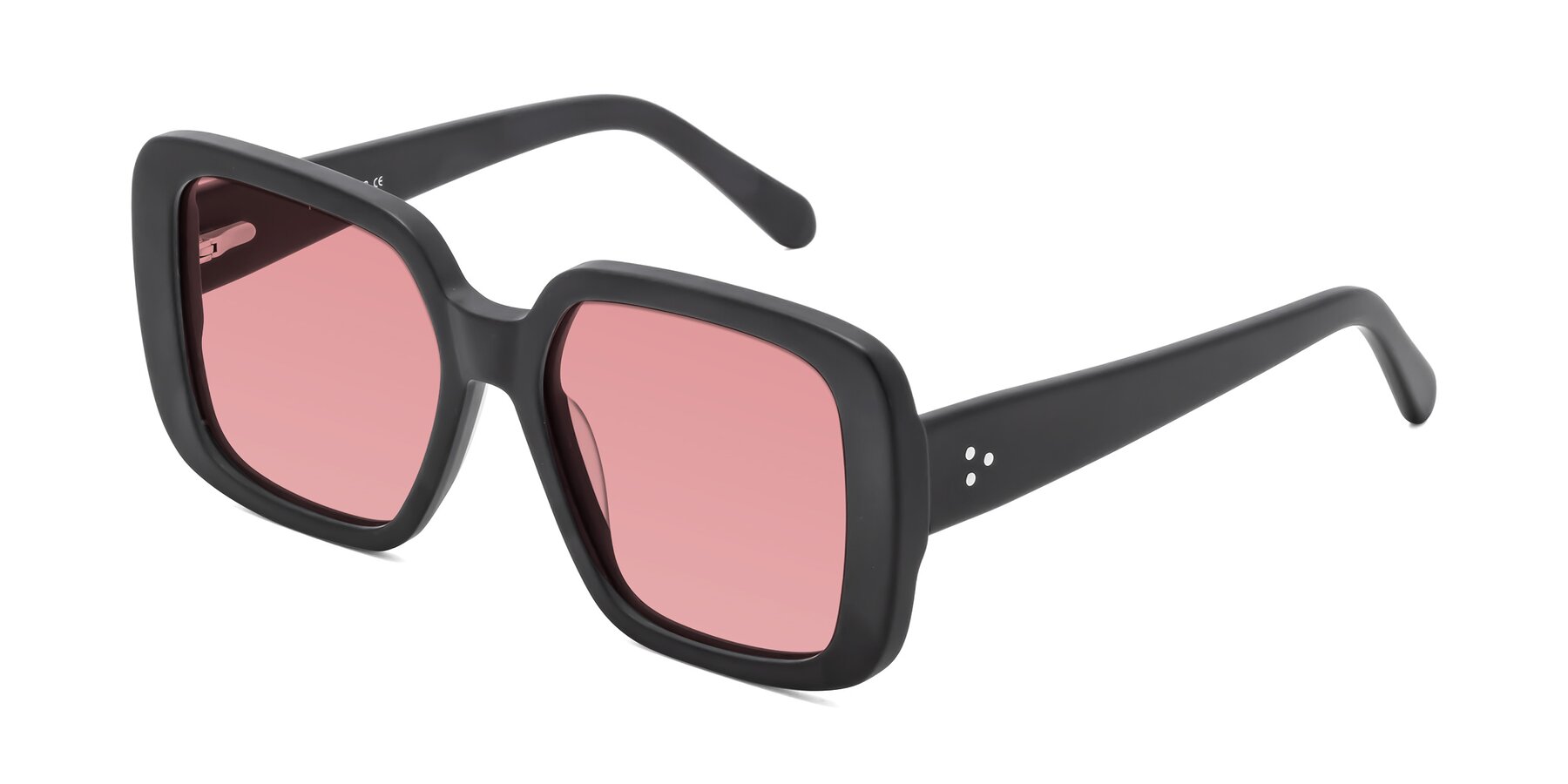 Angle of Quotus in Matte Black with Medium Garnet Tinted Lenses