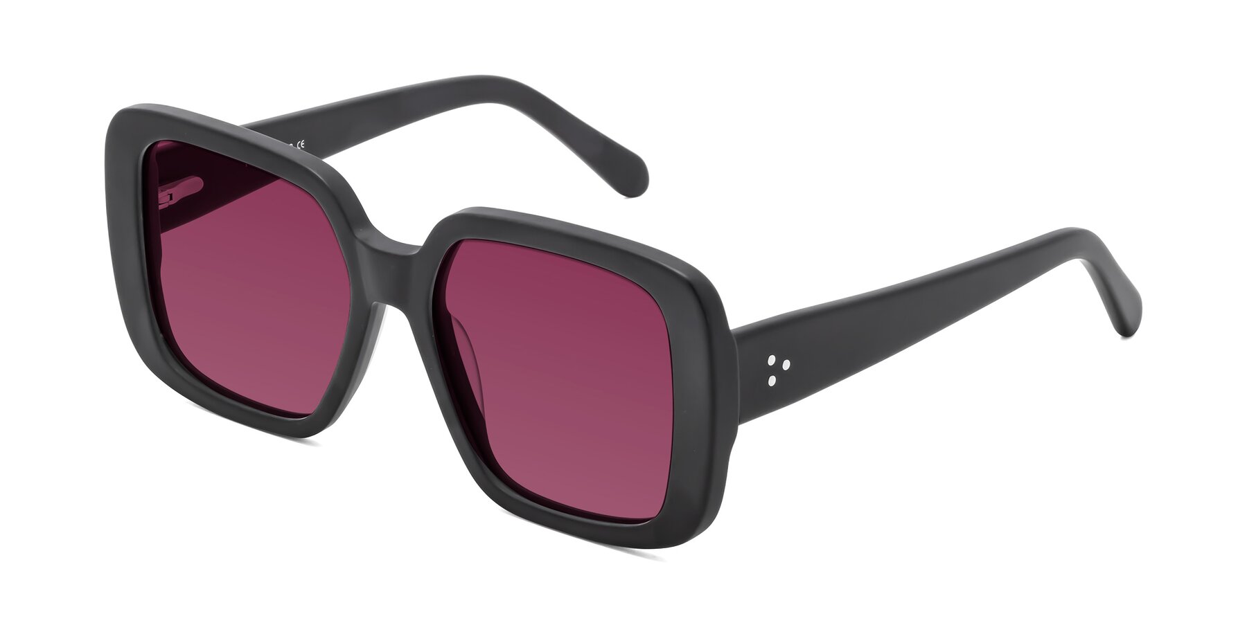 Angle of Quotus in Matte Black with Wine Tinted Lenses