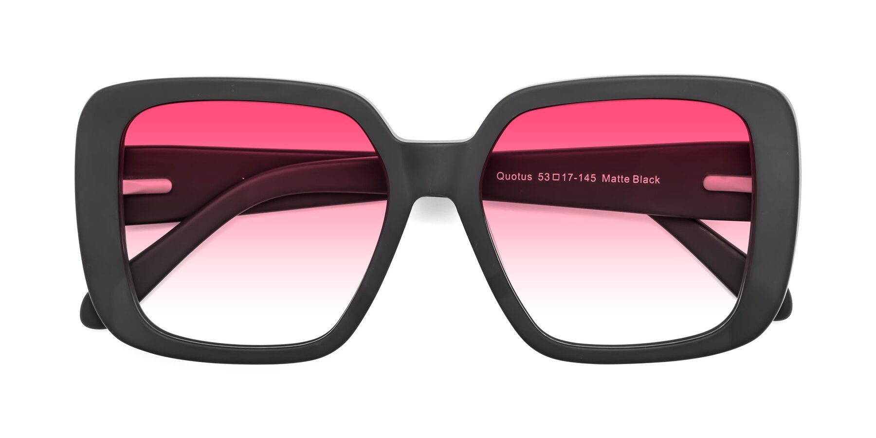 Folded Front of Quotus in Matte Black with Pink Gradient Lenses