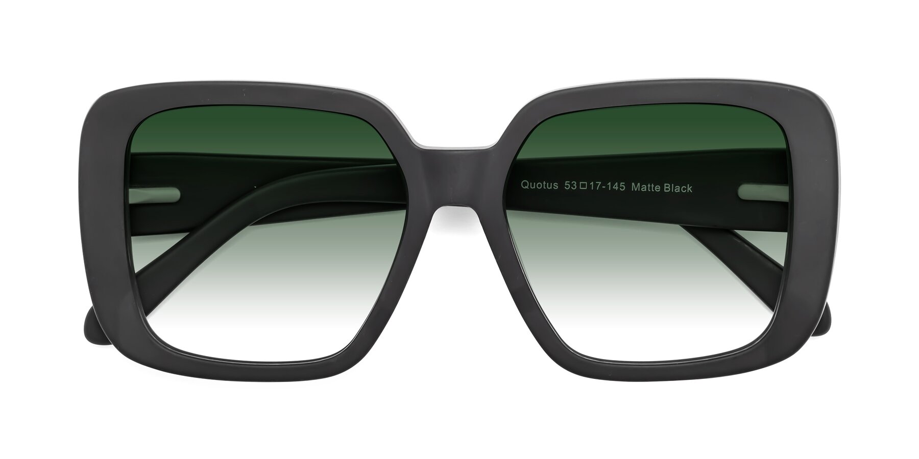 Folded Front of Quotus in Matte Black with Green Gradient Lenses