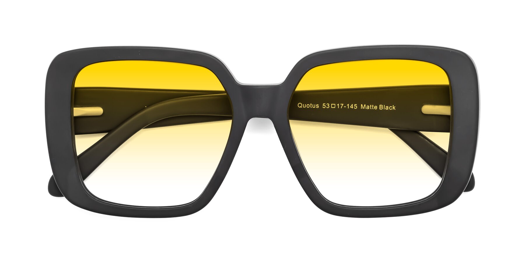 Folded Front of Quotus in Matte Black with Yellow Gradient Lenses