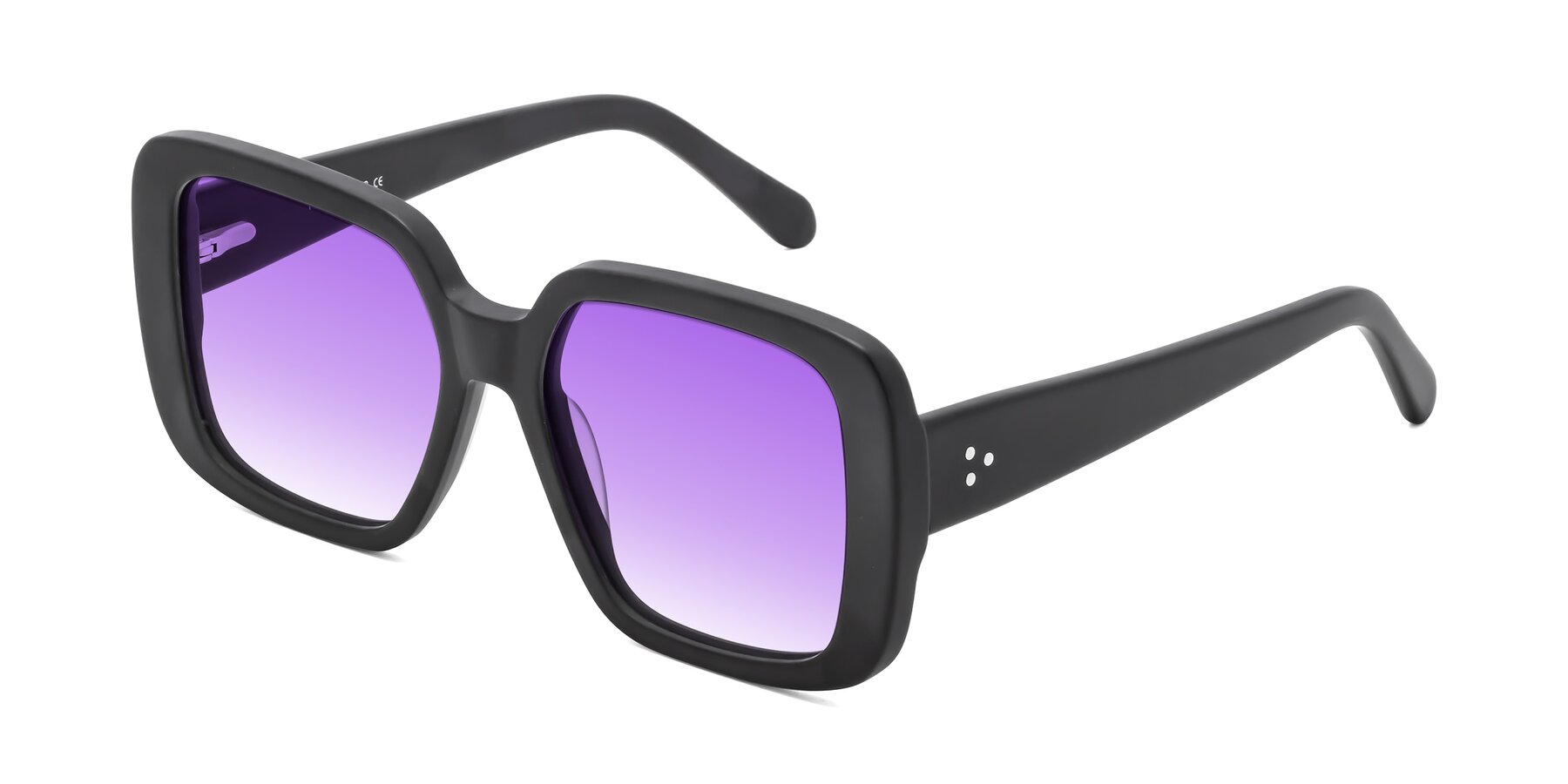 Angle of Quotus in Matte Black with Purple Gradient Lenses