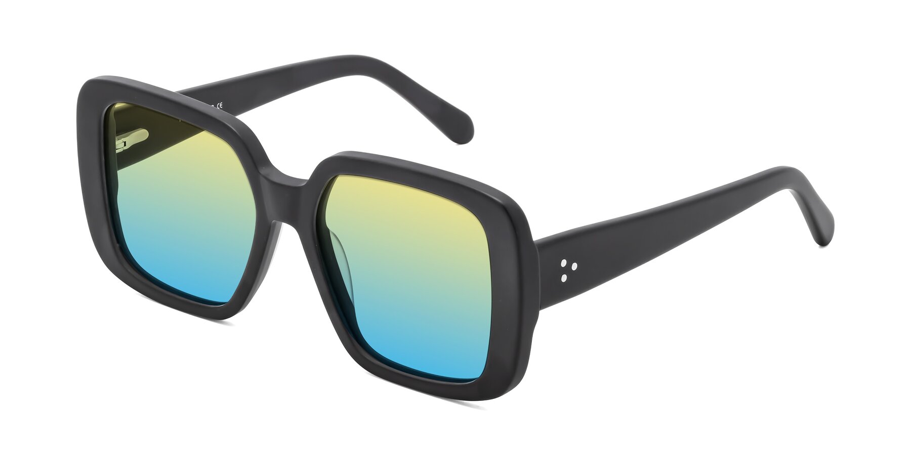 Angle of Quotus in Matte Black with Yellow / Blue Gradient Lenses