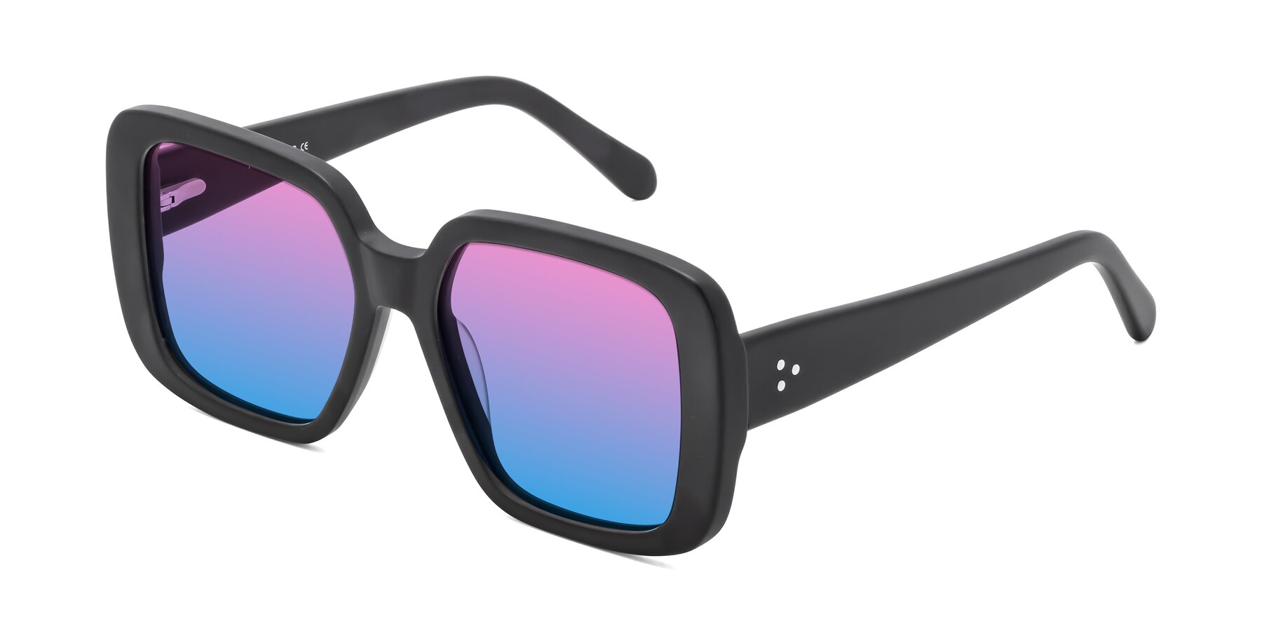 Angle of Quotus in Matte Black with Pink / Blue Gradient Lenses