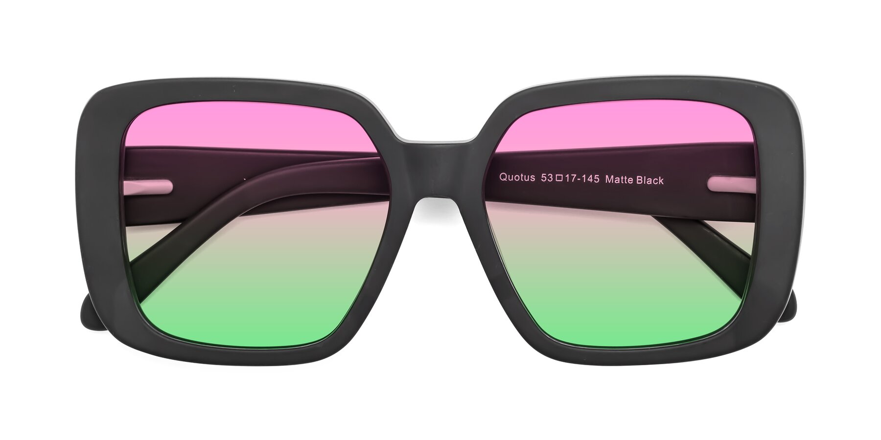 Folded Front of Quotus in Matte Black with Pink / Green Gradient Lenses