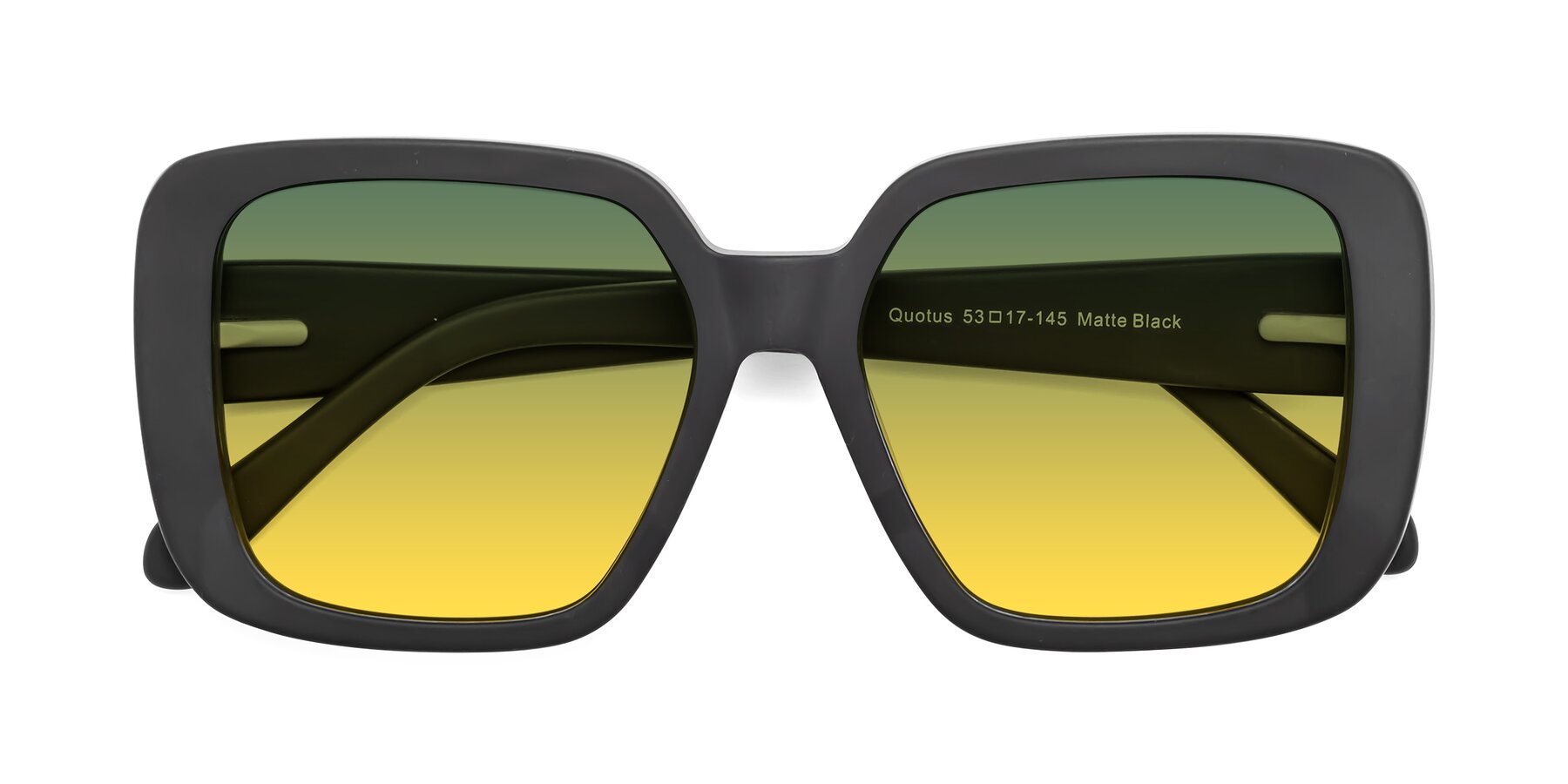 Folded Front of Quotus in Matte Black with Green / Yellow Gradient Lenses