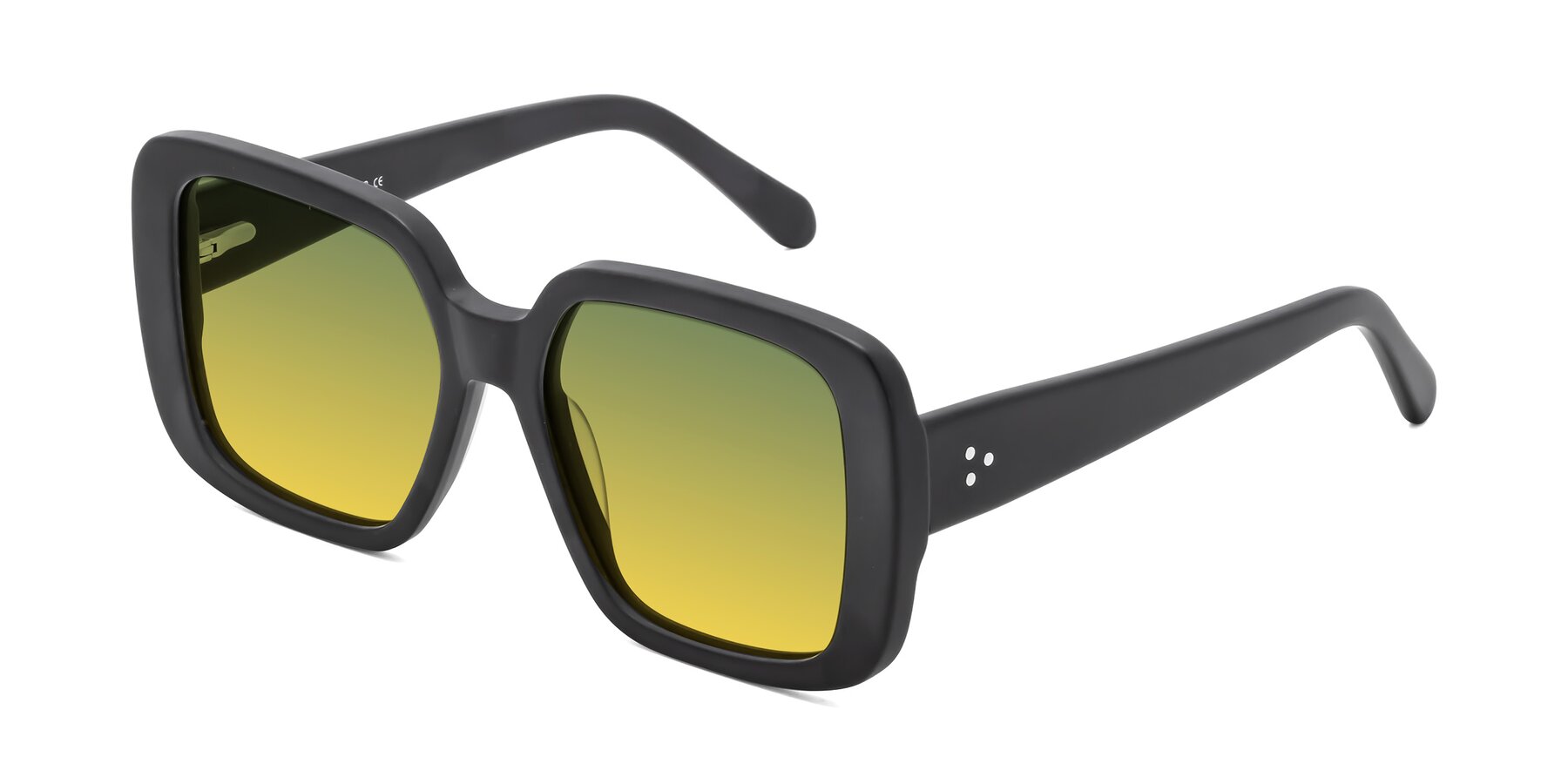 Angle of Quotus in Matte Black with Green / Yellow Gradient Lenses