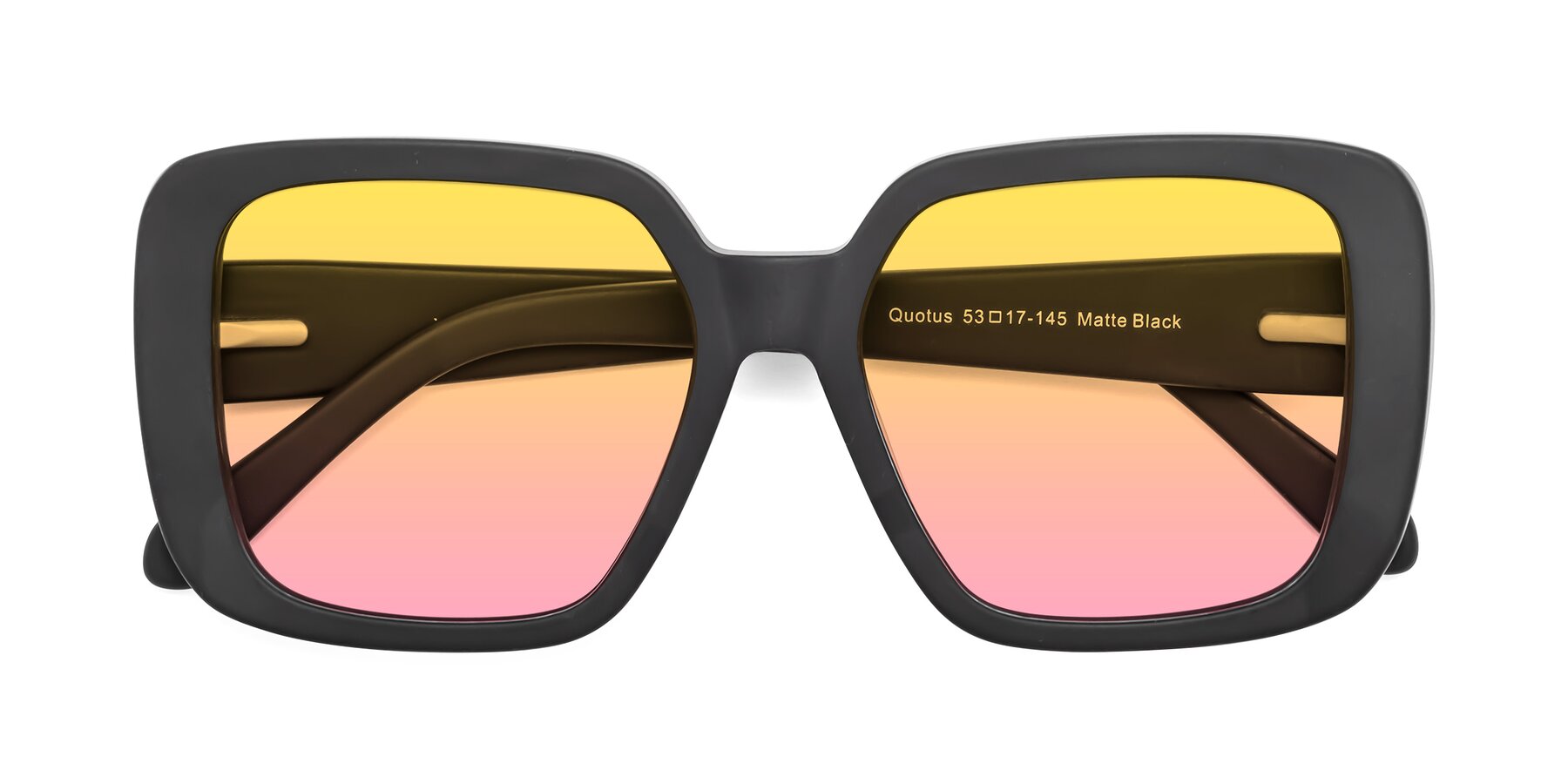 Folded Front of Quotus in Matte Black with Yellow / Pink Gradient Lenses