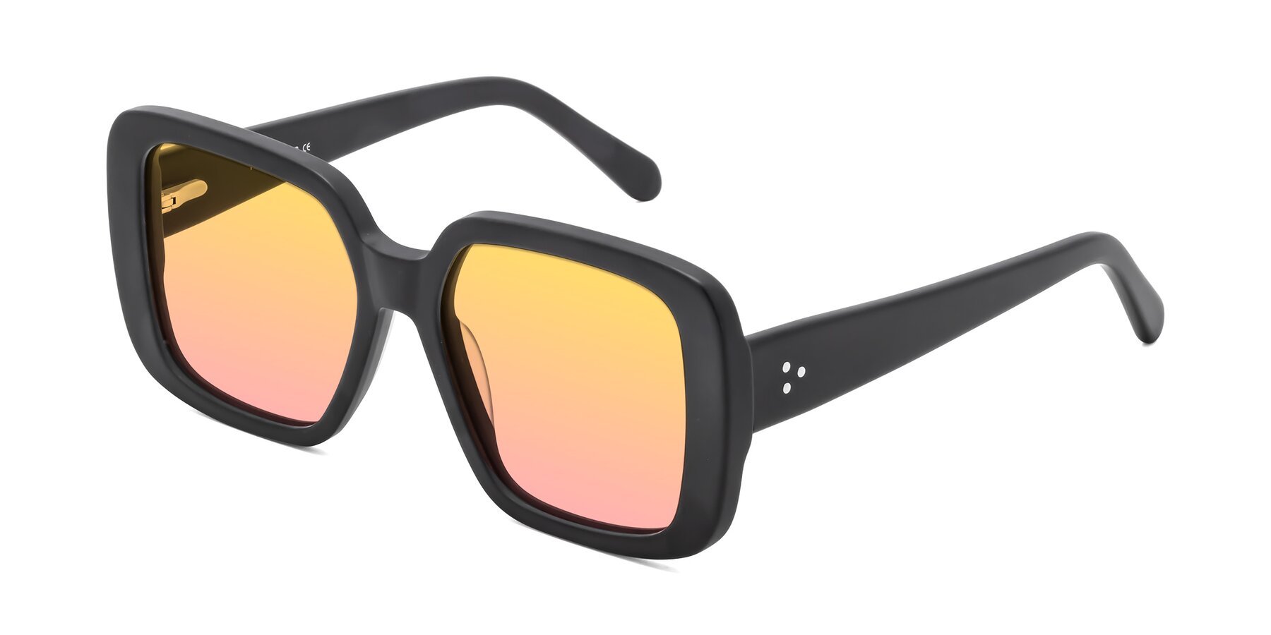 Angle of Quotus in Matte Black with Yellow / Pink Gradient Lenses
