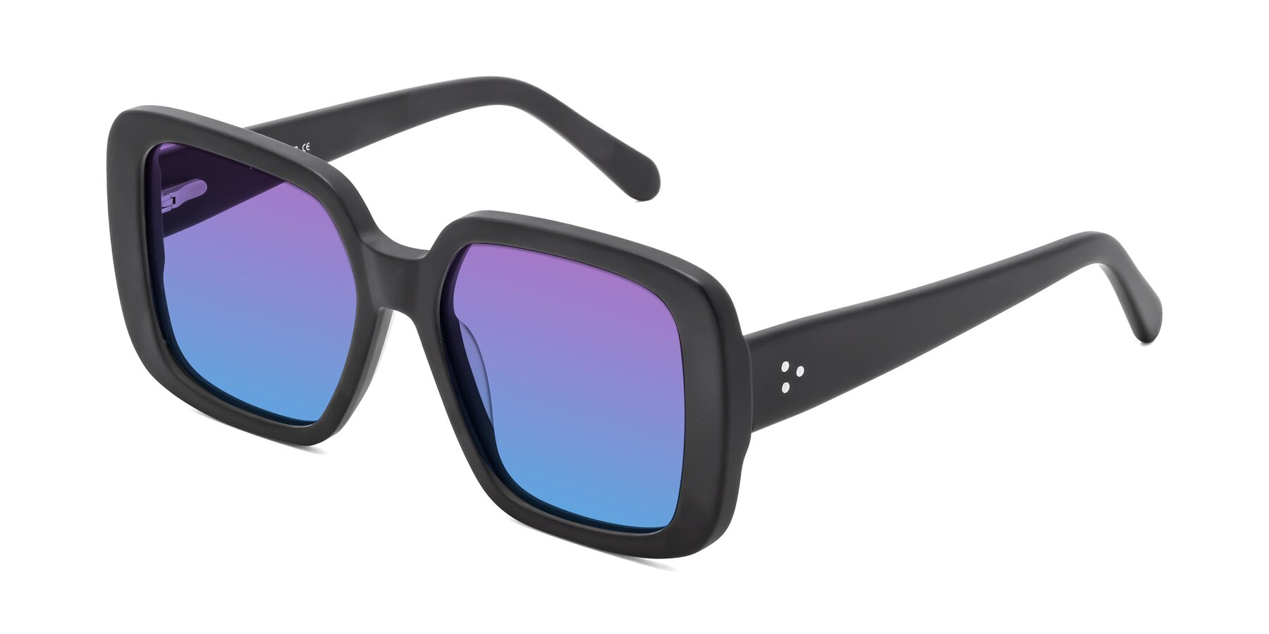 Angle of Quotus in Matte Black with Purple / Blue Gradient Lenses