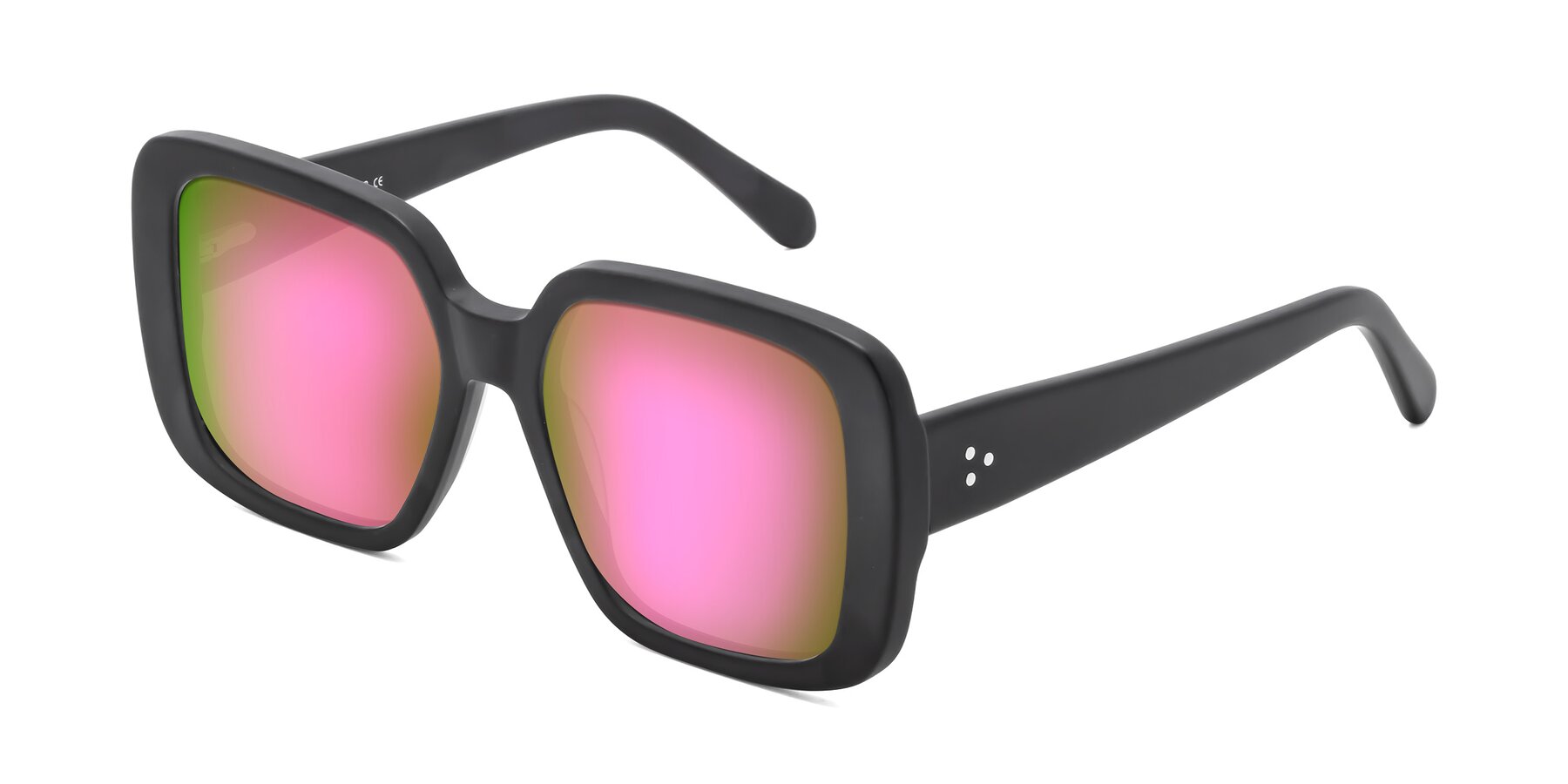 Angle of Quotus in Matte Black with Pink Mirrored Lenses