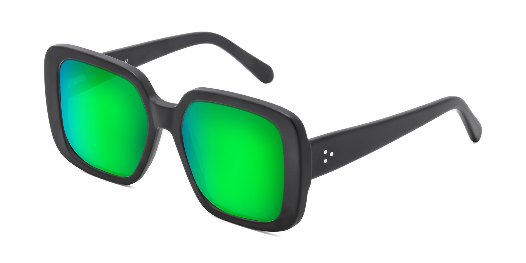 Angle of Quotus in Matte Black with Green Mirrored Lenses