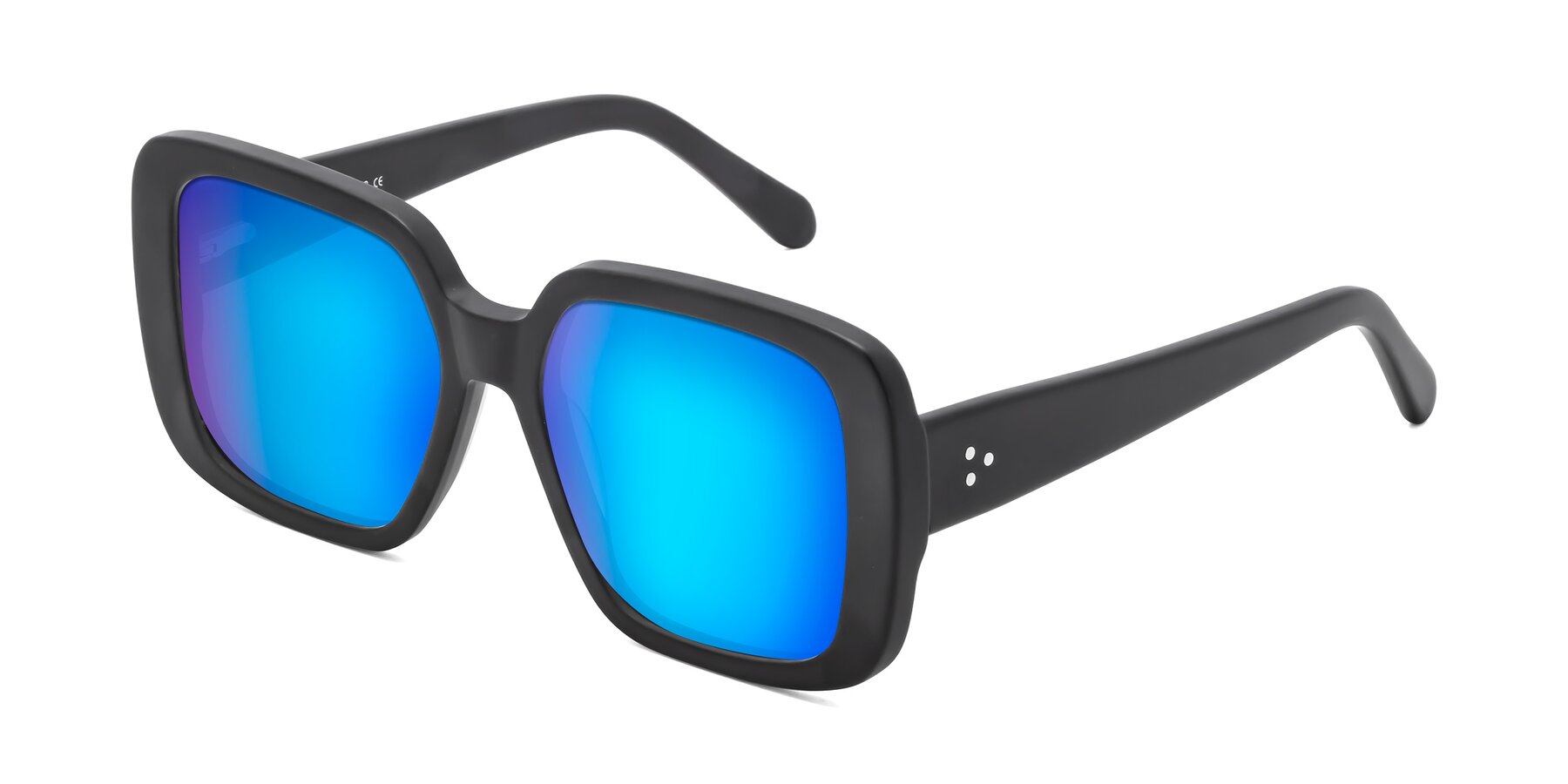 Angle of Quotus in Matte Black with Blue Mirrored Lenses
