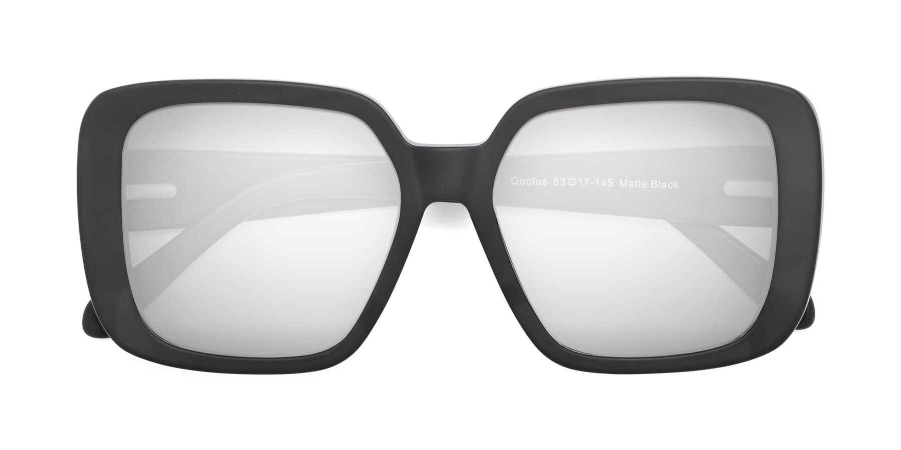 Folded Front of Quotus in Matte Black with Silver Mirrored Lenses