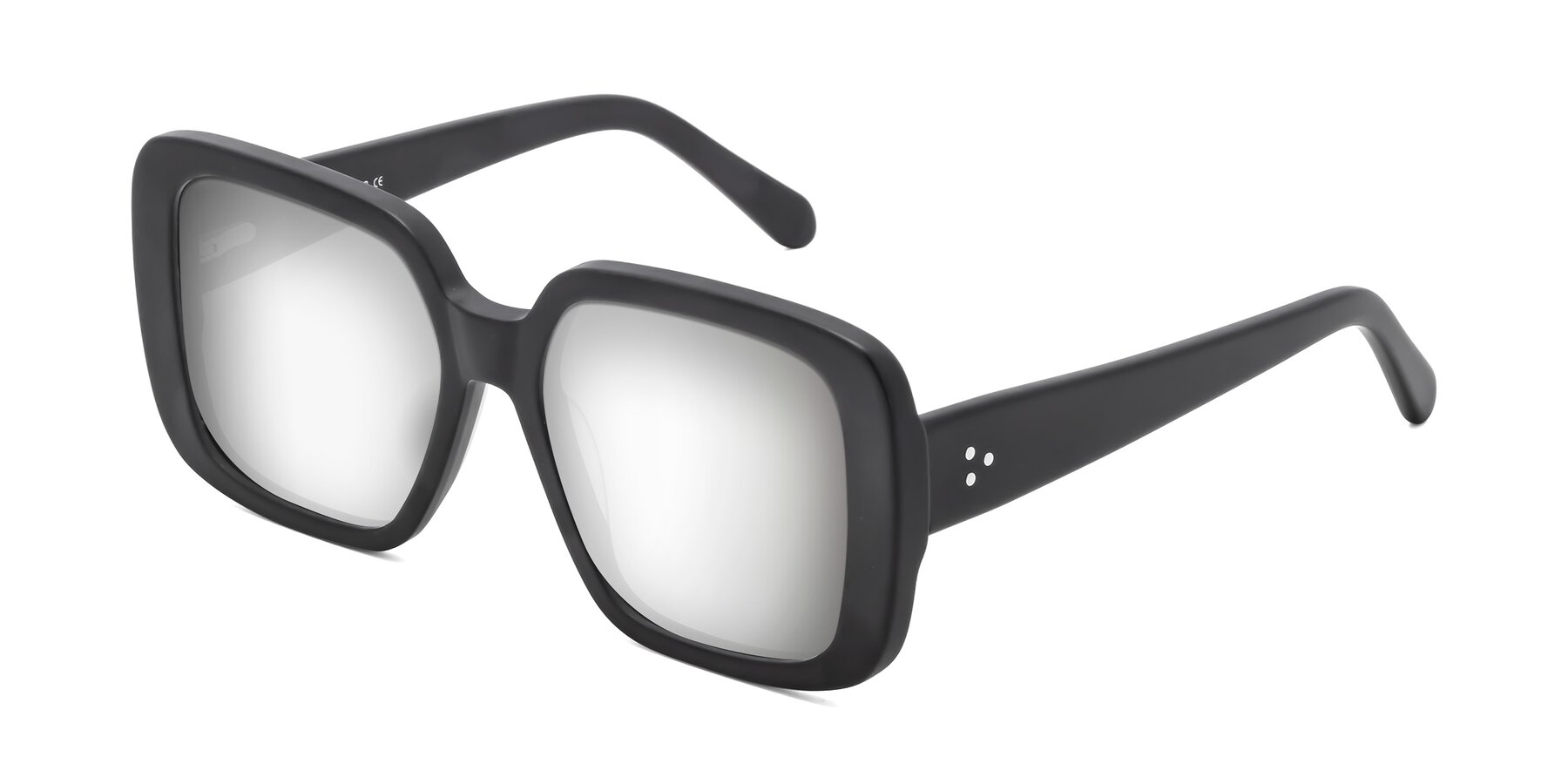 Angle of Quotus in Matte Black with Silver Mirrored Lenses