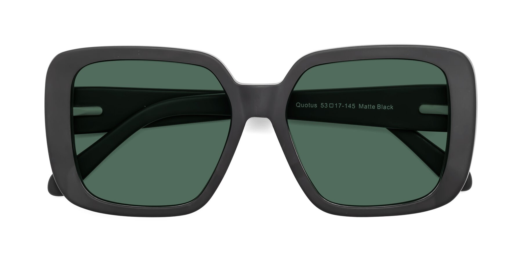 Folded Front of Quotus in Matte Black with Green Polarized Lenses