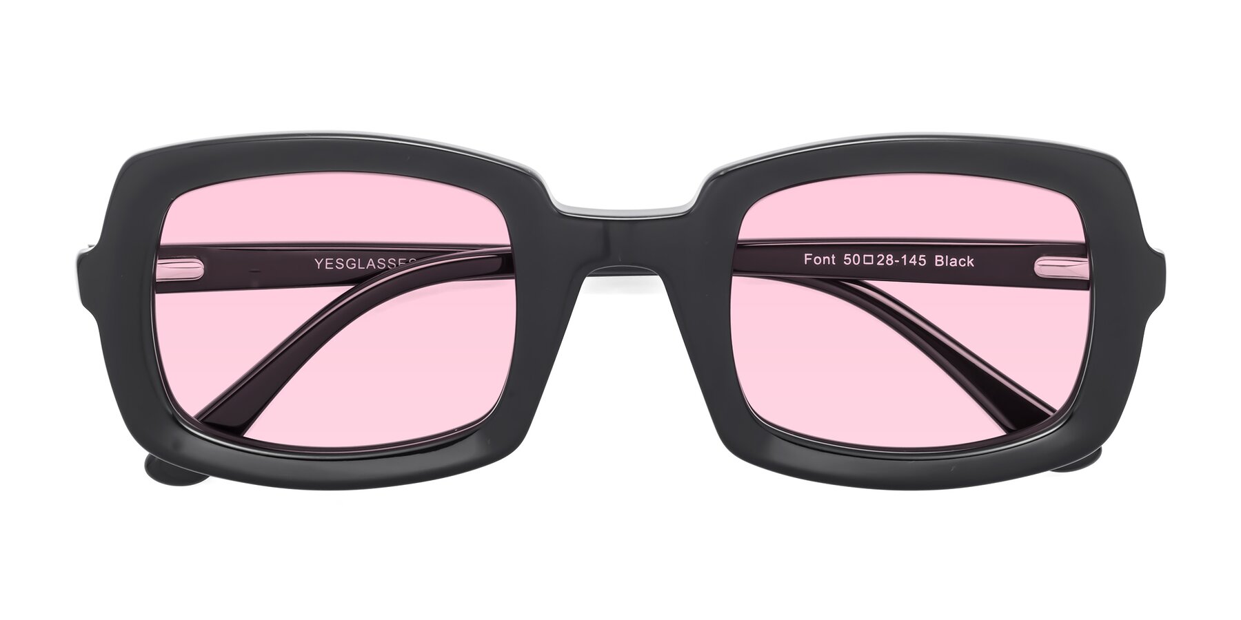 Folded Front of Font in Black with Light Pink Tinted Lenses