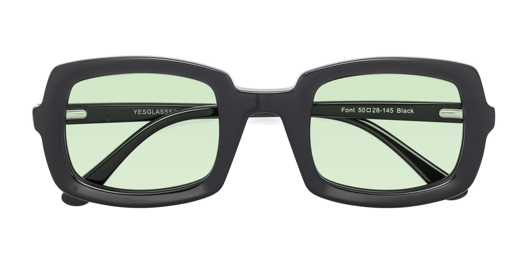 Folded Front of Font in Black with Light Green Tinted Lenses