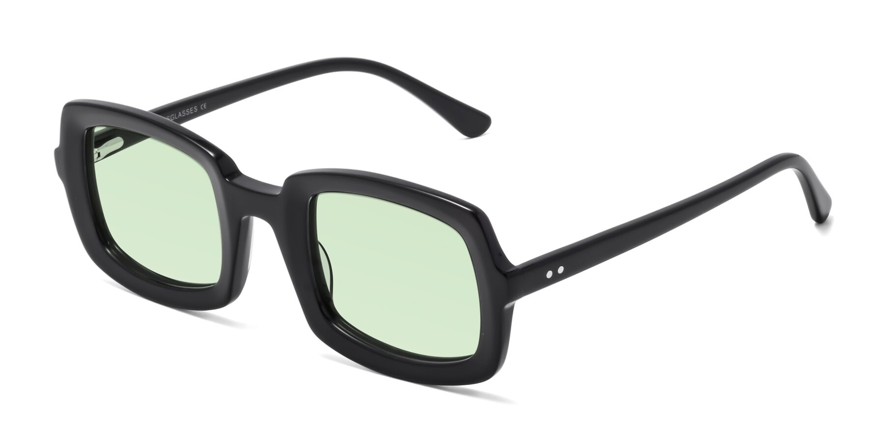 Angle of Font in Black with Light Green Tinted Lenses