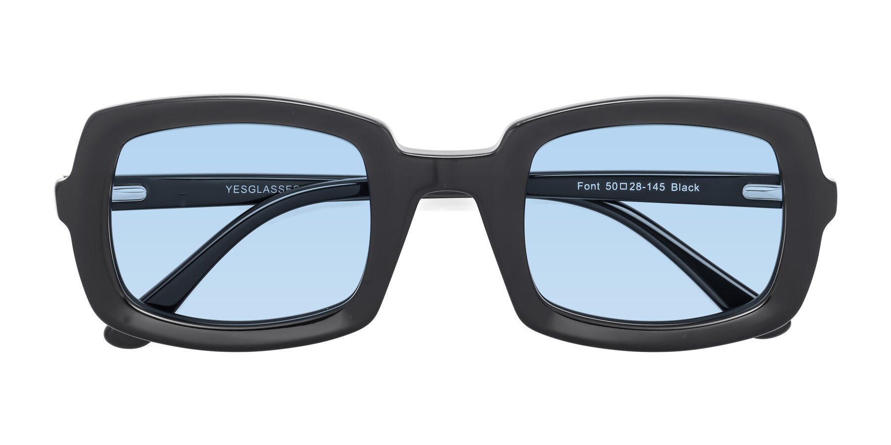 Folded Front of Font in Black with Light Blue Tinted Lenses