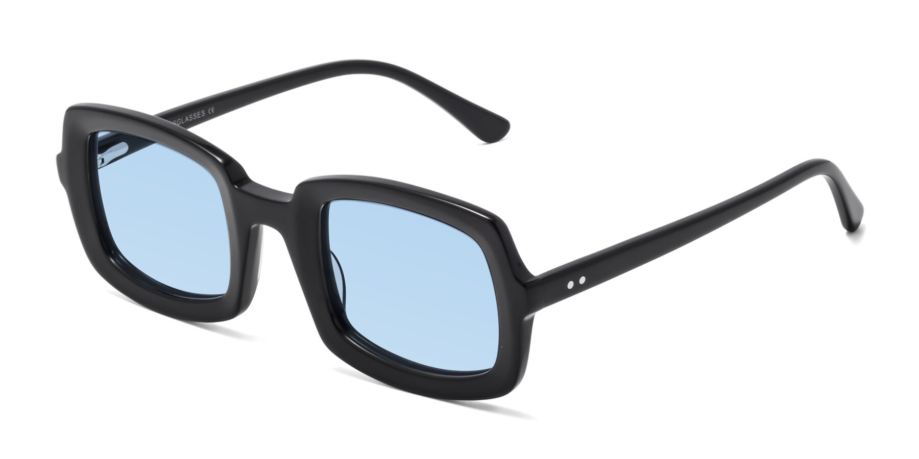 Angle of Font in Black with Light Blue Tinted Lenses