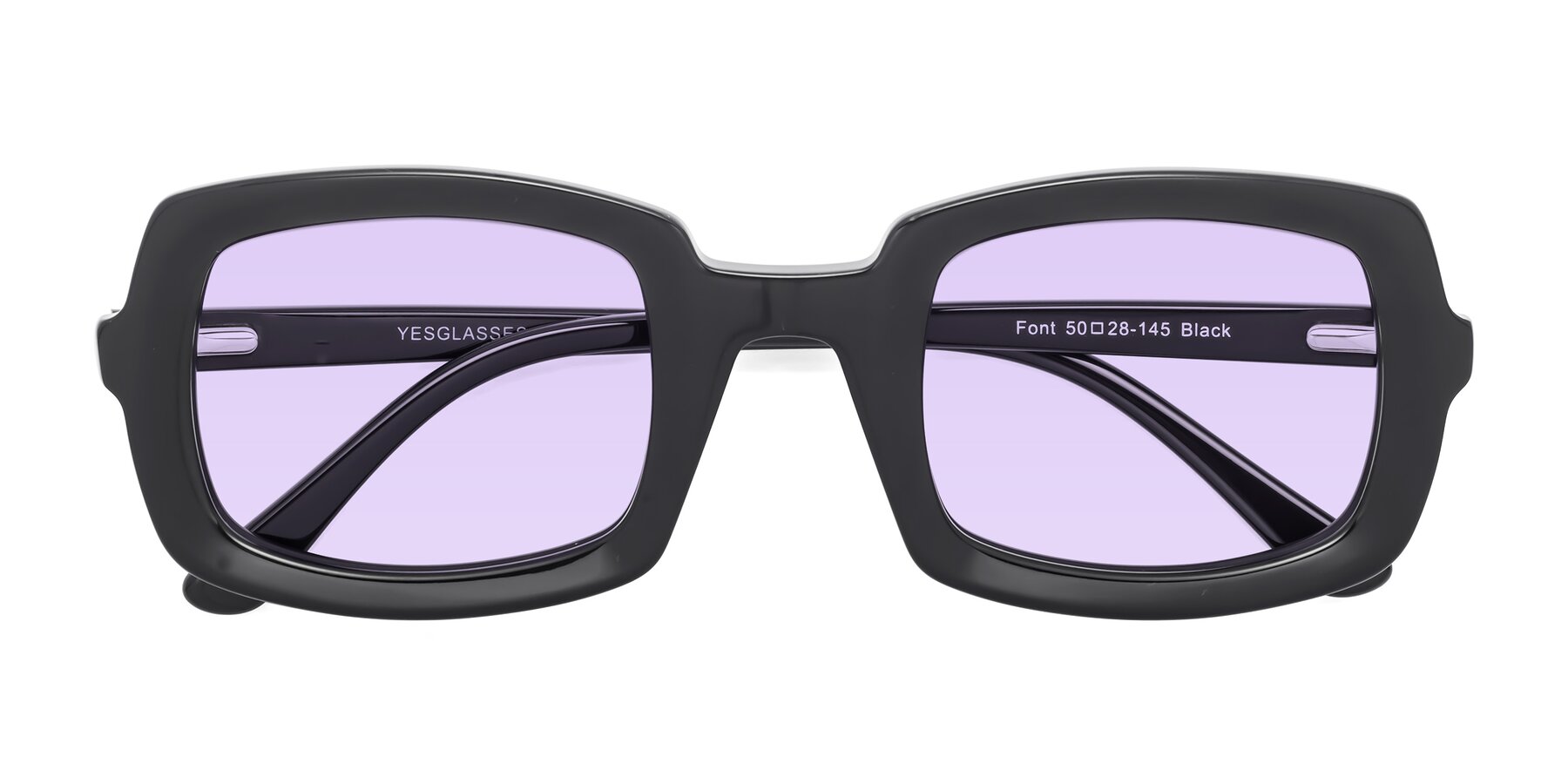 Folded Front of Font in Black with Light Purple Tinted Lenses
