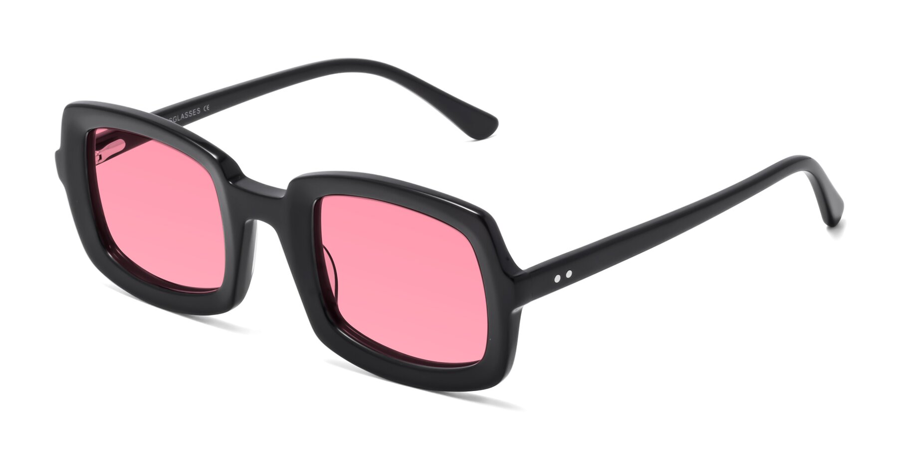Angle of Font in Black with Pink Tinted Lenses