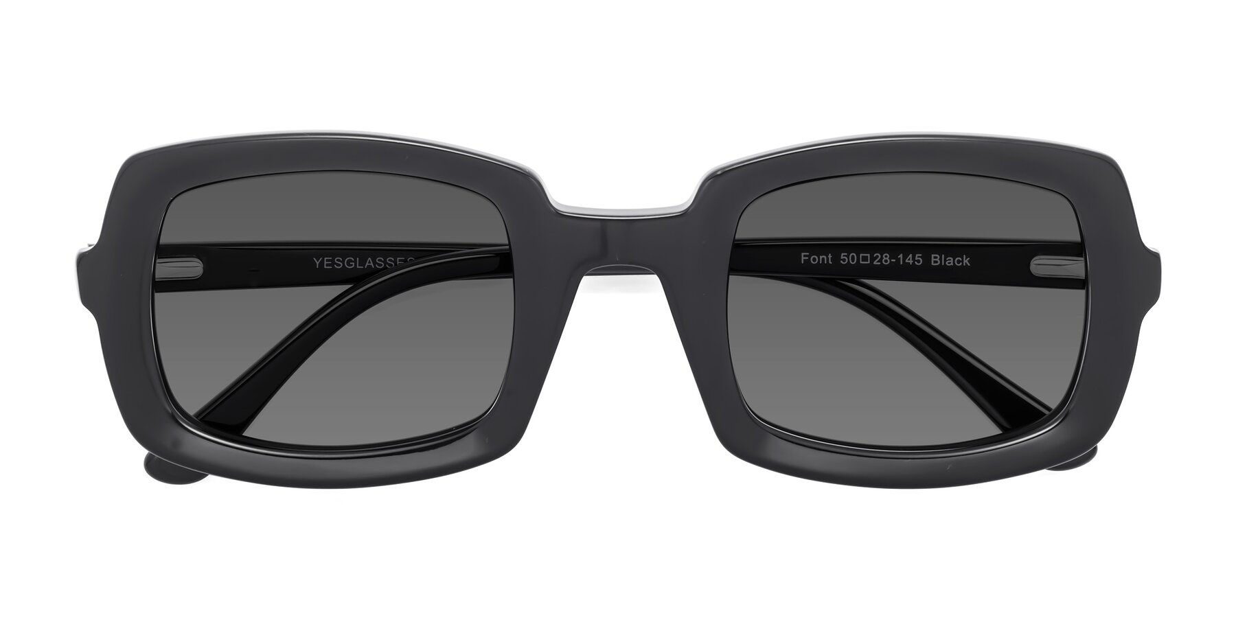 Folded Front of Font in Black with Medium Gray Tinted Lenses
