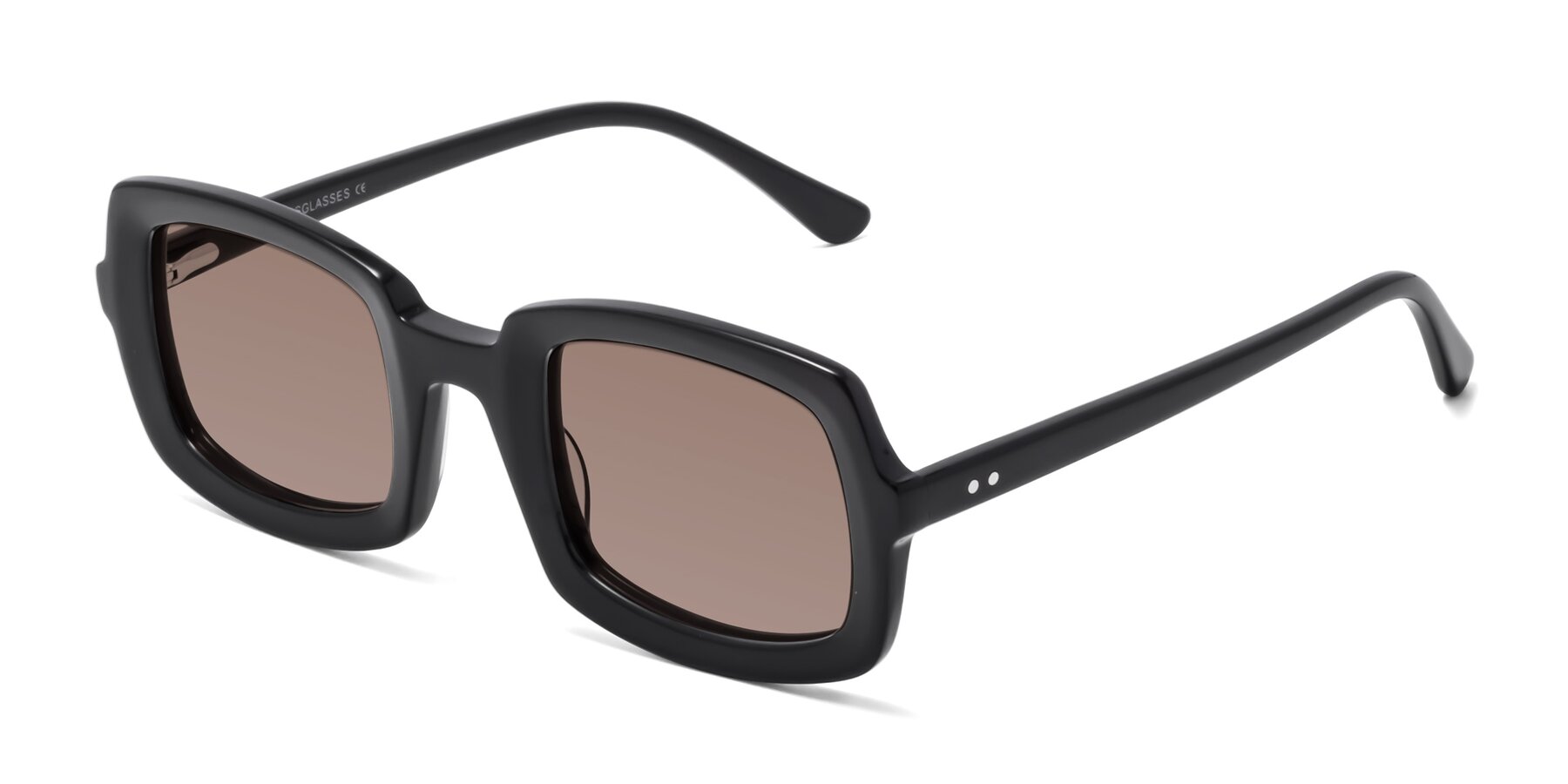 Angle of Font in Black with Medium Brown Tinted Lenses