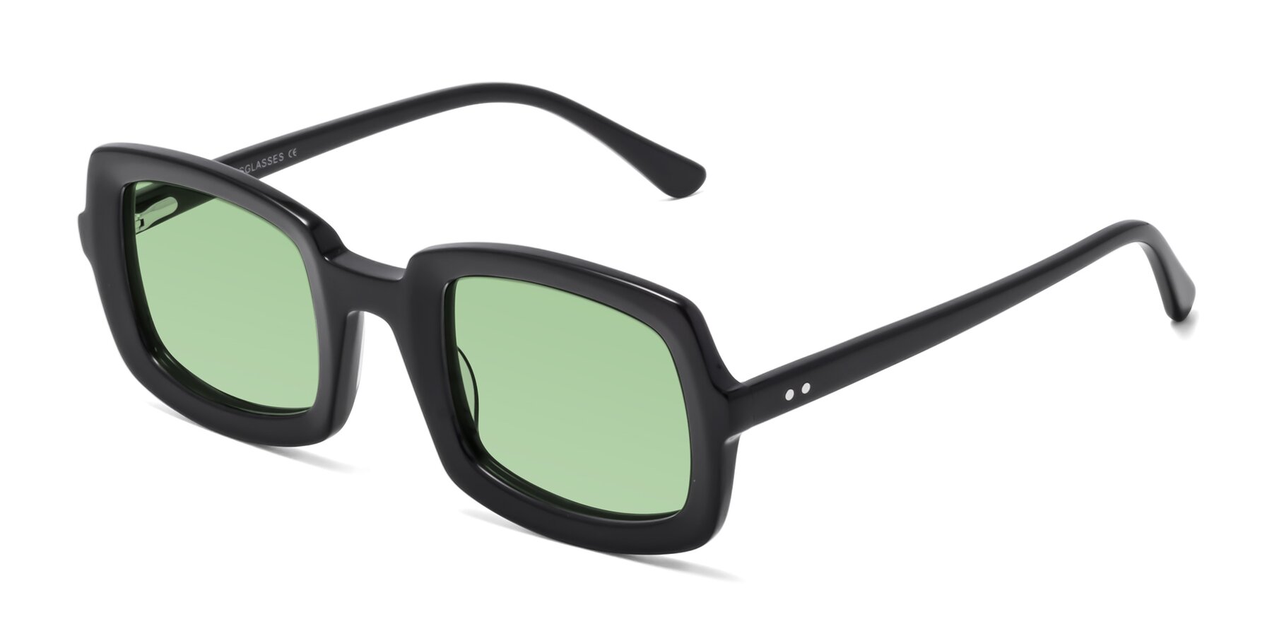 Angle of Font in Black with Medium Green Tinted Lenses