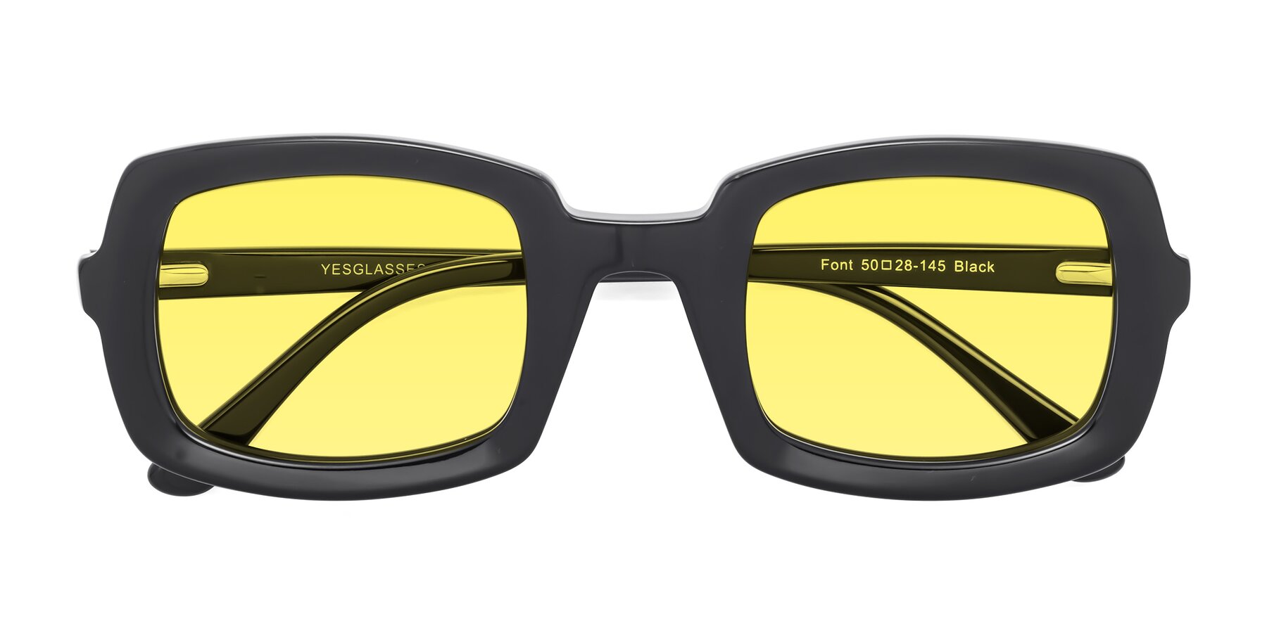 Folded Front of Font in Black with Medium Yellow Tinted Lenses